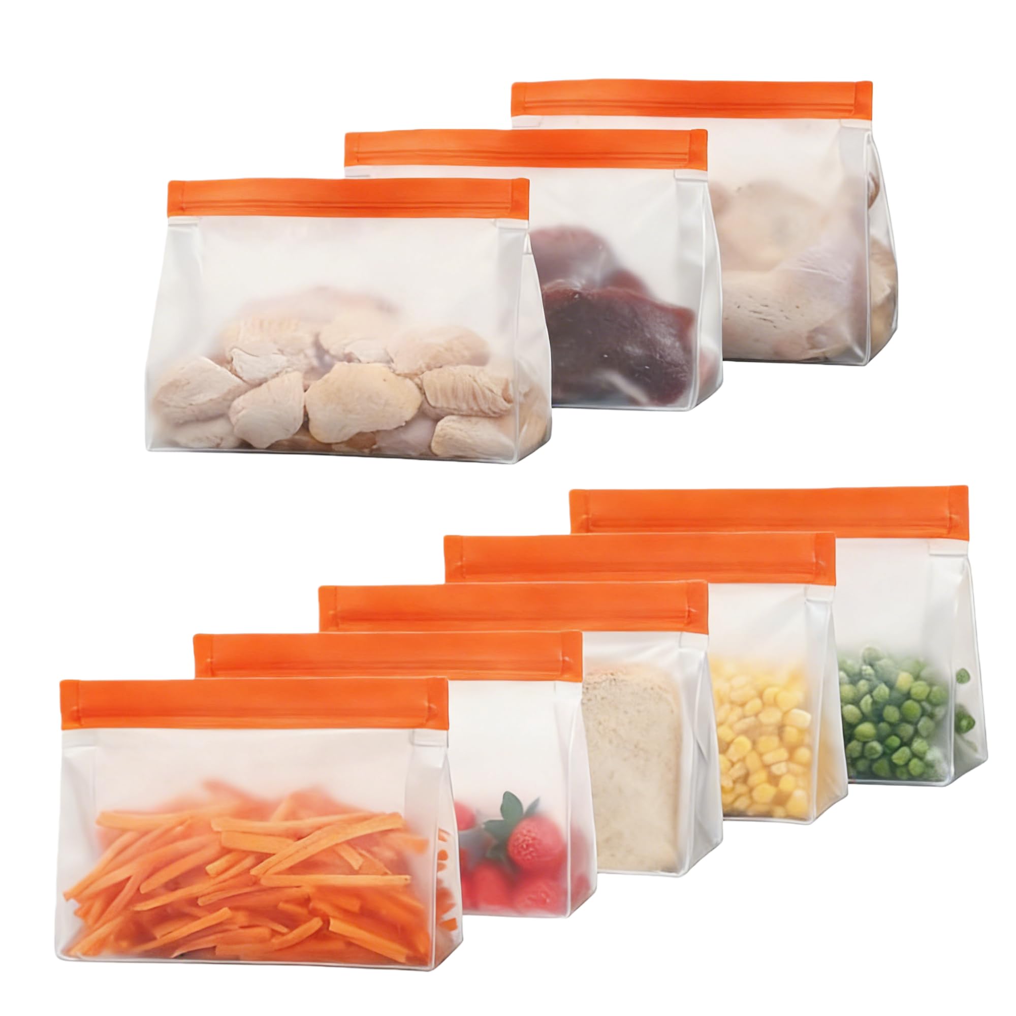 PABCK 9 Pcs Reusable Silicone Produce Freezer Bags Self Seal Green 3S+3M+3L | Stand Up Freezer Food Storage Bags Leakproof Resealable Bag for Sandwich Smell Proof Fridge Organization for Lunch Travel