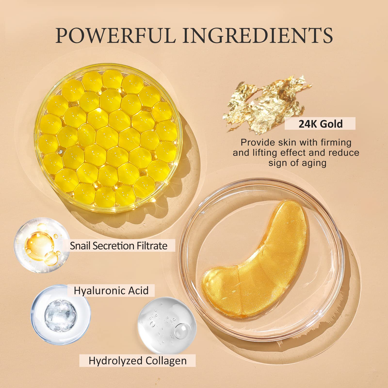 PEAUAMIE Under Eye Patches Collagen and Peptide Eye Mask for Dark Circles and Puffiness,Face Mask Skin Care Products 30 Pairs