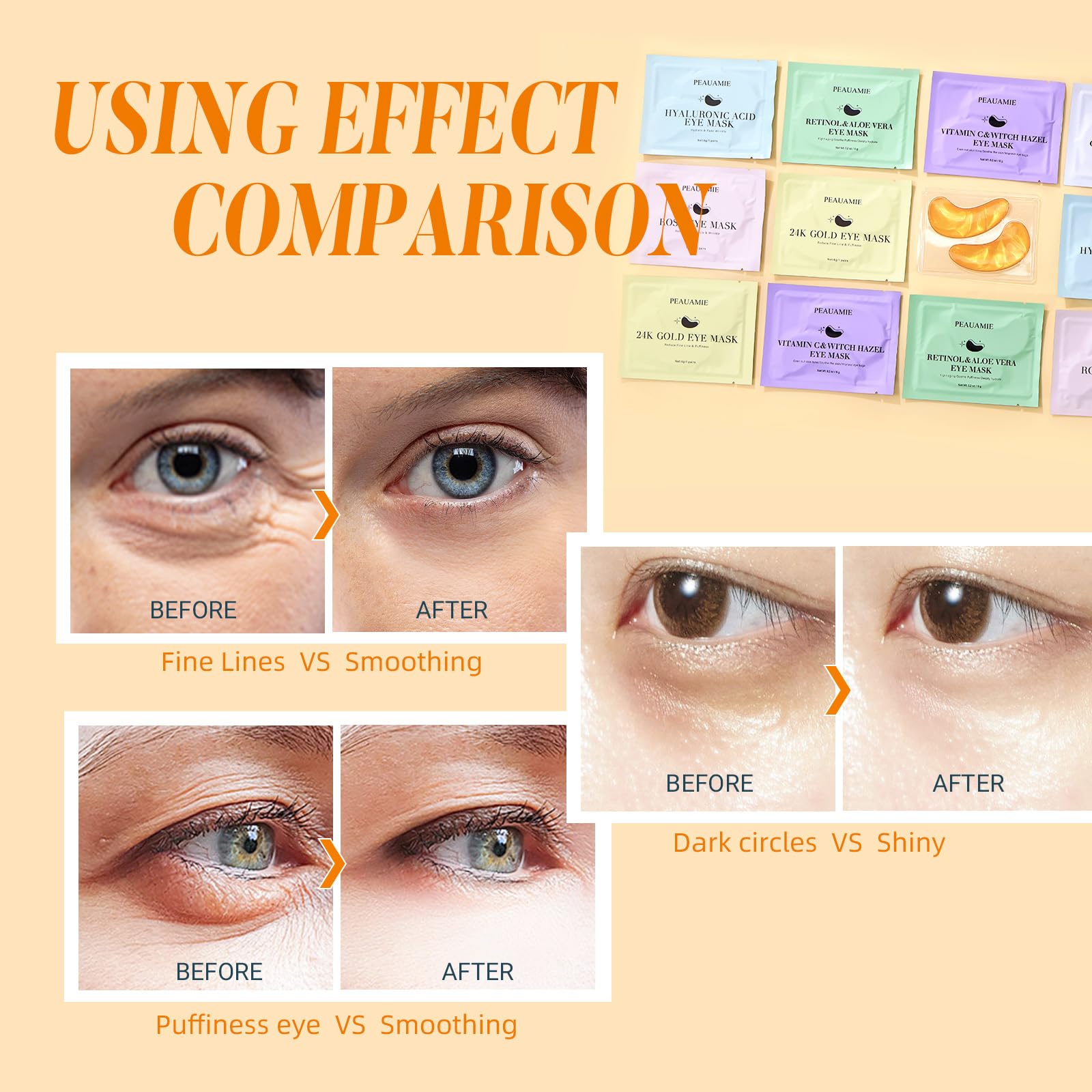 PEAUAMIE Under Eye Patches Collagen and Peptide Eye Mask for Dark Circles and Puffiness,Face Mask Skin Care Products 30 Pairs