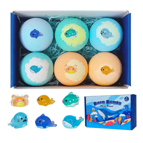 6 Pack Natural Bath Bombs with Mega Bubbles & Surprise Inside Animal Bulk Easter Basket Stuffers Organic All Natural Bath Bombs Gift Set Skin-Friendly Bathing Bath Fun Magic Bath Bombs Birthday Gift