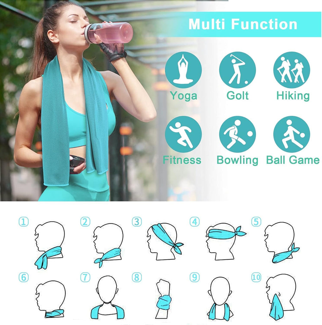 Amgico 10 Pack Cooling Towel(40"x12") for Neck and face, Ice Towel, Soft Breathable Towels, Cooling Rags for Yoga, Sport, Running, Workout, Gym, Camping, Fitness, Workout & More