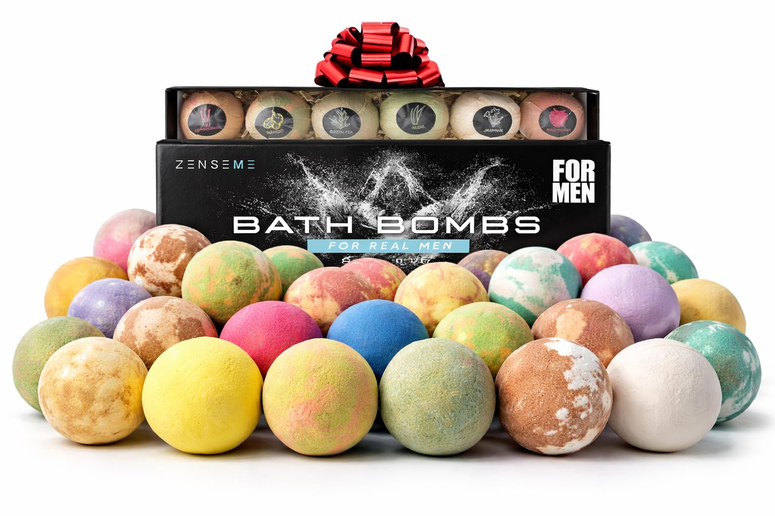 Bath Bombs for Men, Gift Set of 8 Scented Organic Handmade Bath Bombs of 2.5 oz with Natural Essential Oils for Boyfriend, Husband, Father or Friend, by ZenseMe