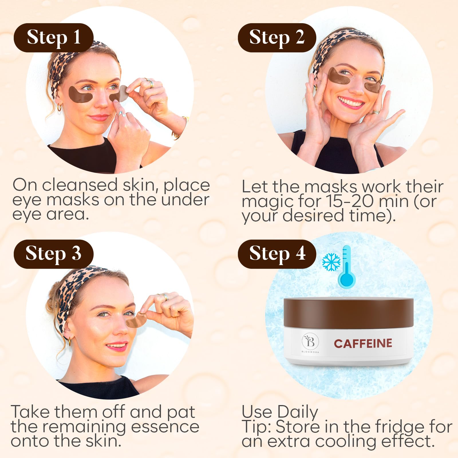 BLOOMORA Green Tea Under Eye Patches (30 Pairs), Cooling Eye Mask for Puffy Eyes & Dark Circles, Soothing & Hydrating Gel Pads, Revitalizing Under Eye Care & Skincare Gifts for Women