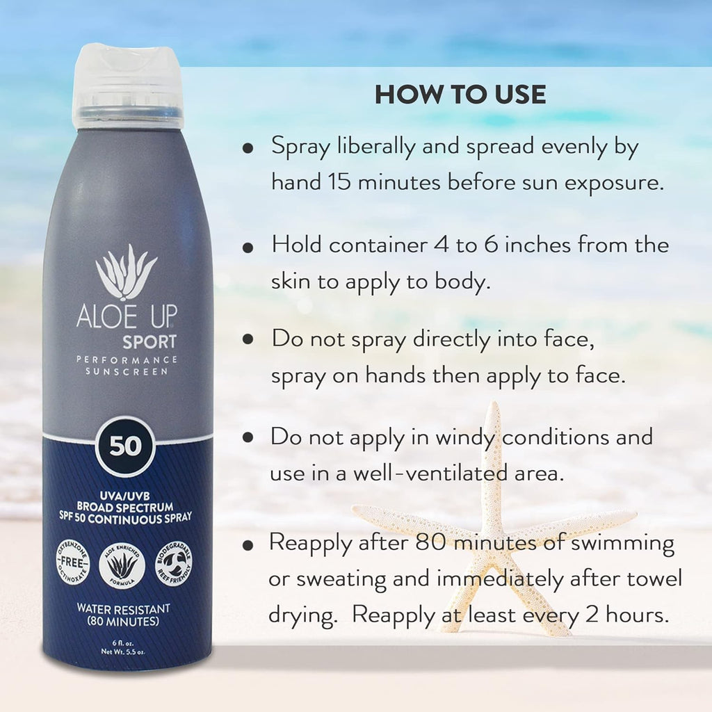 Aloe Up Sport Sunscreen Body Lotion SPF 50 – Broad Spectrum Sunblock With Aloe Vera Gel – Non-Greasy, Skin Sun Protection, No White Cast – Sunscreen – Fragrance-Free – 6 Oz, 2-Pack