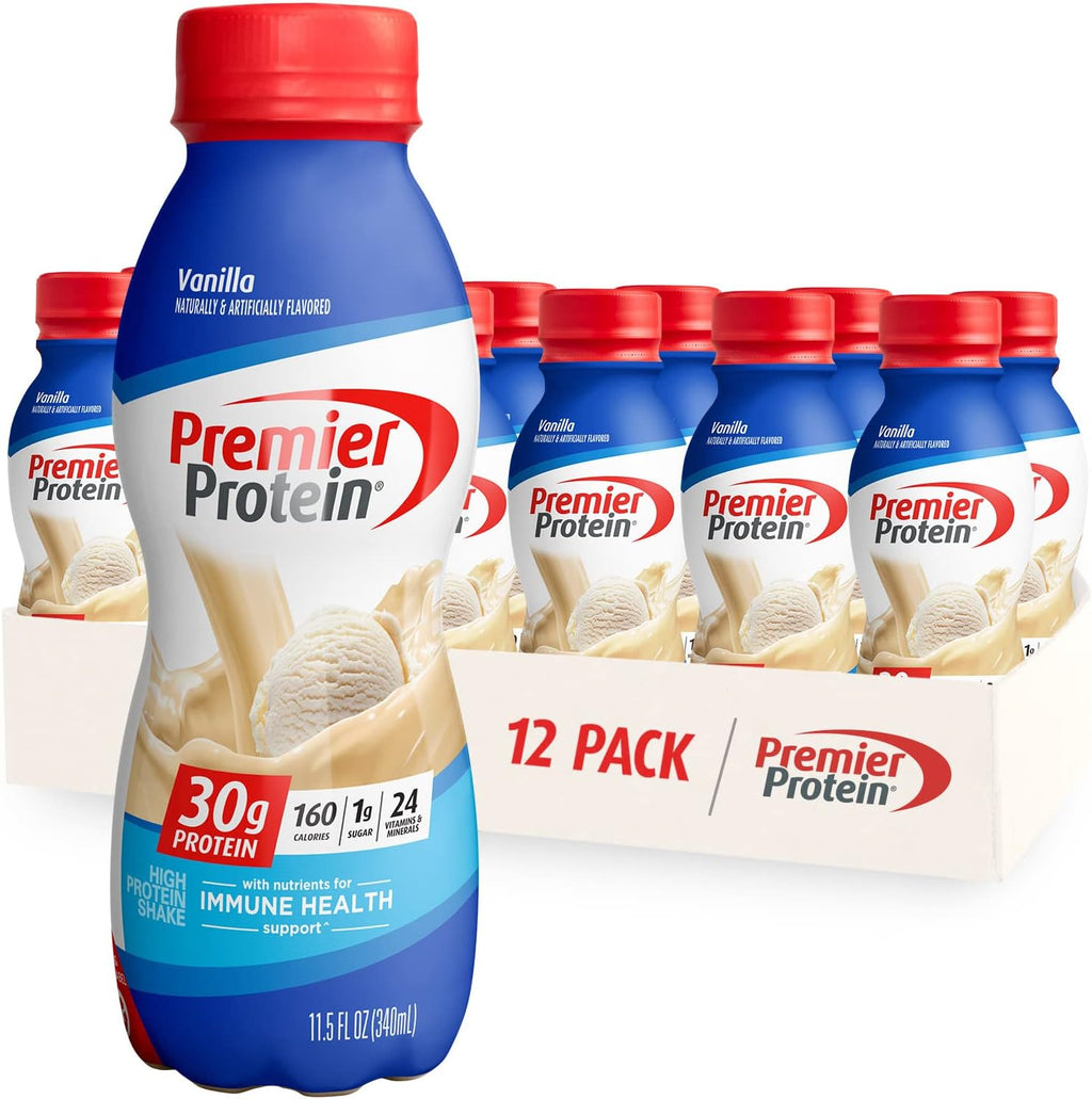 Premier Protein Shake, Vanilla & Strawberries, 30g Protein, 1g Sugar, 24 Vitamins & Minerals, 12 Pack Bundle
