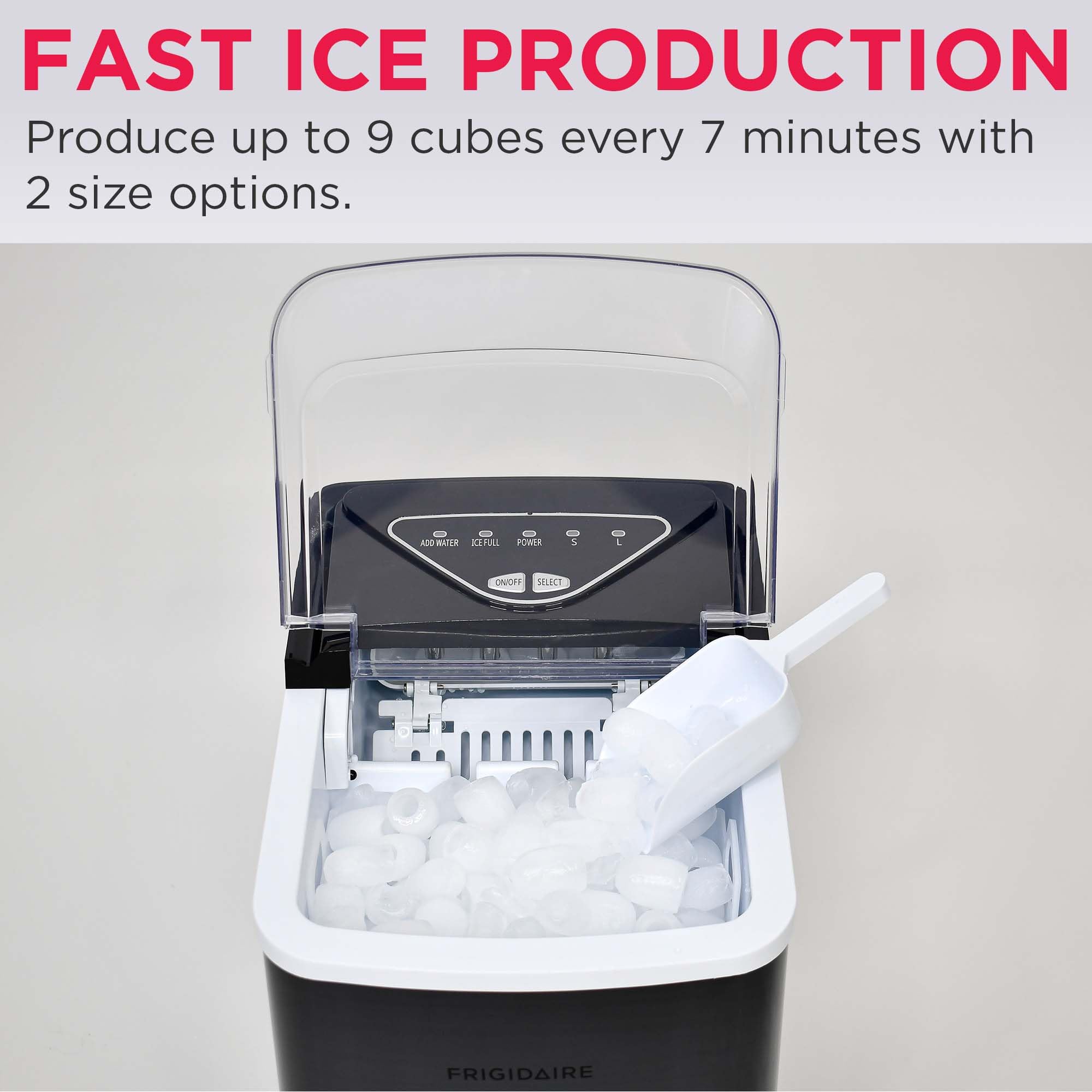 Frigidaire EFIC123-SSBLACK Compact Countertop Ice Maker, 26lbs of Ice per Day, Black Stainless