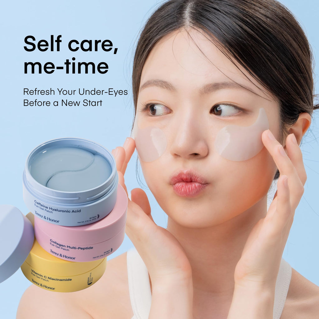 TEREZ & HONOR Peptide Collagen Under Eye Patches - 60 Korean Firming, Glowing & Hydrating Hydrogel Mask for Puffy Eyes, Dark Circles, Wrinkles, Fine Lines, Undereye Bags - Anti-Aging Eye Gel Pads