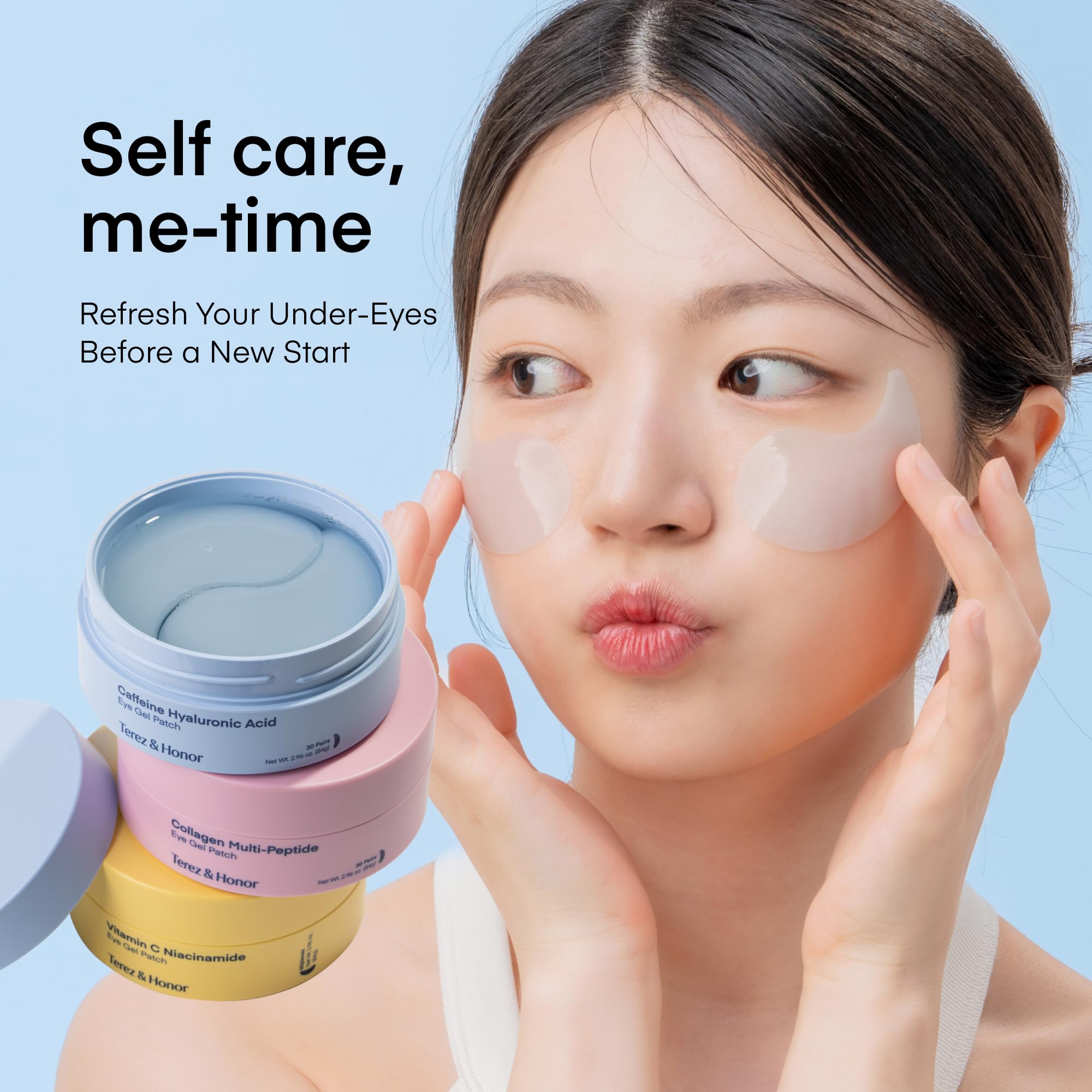 TEREZ & HONOR Peptide Collagen Under Eye Patches - 60 Korean Firming, Glowing & Hydrating Hydrogel Mask for Puffy Eyes, Dark Circles, Wrinkles, Fine Lines, Undereye Bags - Anti-Aging Eye Gel Pads