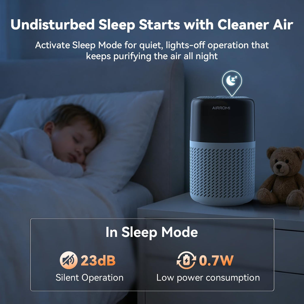 AIRROMI HEPA Air Purifier for Bedroom&Home,Pet Air Purifier for Home Pets,Removes Pet Odor,Cat Litter Smell,Dust,Smoke&Allergies,Quiet Room Air Purifier with Scents,360°Air Cleaner,A2005 Black