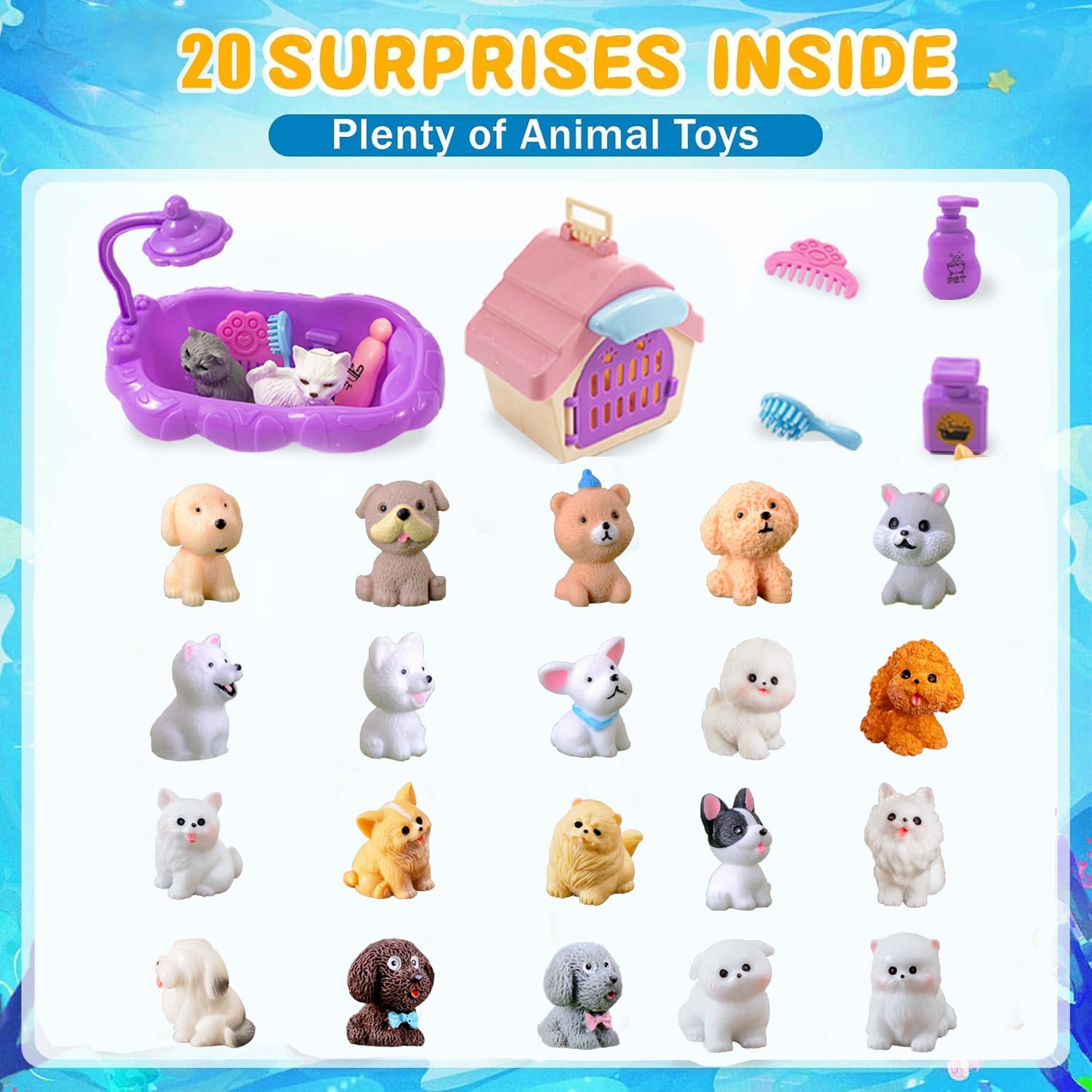 Kids Bath Bombs with Surprise Inside, 20 Pack Bring Dog and cat Toys Gift Set, Natural Organic Bubble Bath Foam Bath