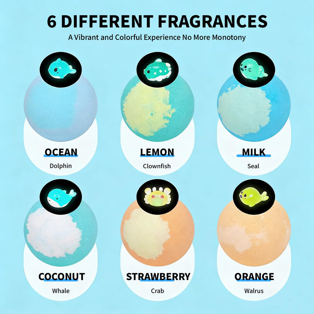 6 Pack Natural Bath Bombs with Mega Bubbles & Surprise Inside Animal Bulk Easter Basket Stuffers Organic All Natural Bath Bombs Gift Set Skin-Friendly Bathing Bath Fun Magic Bath Bombs Birthday Gift