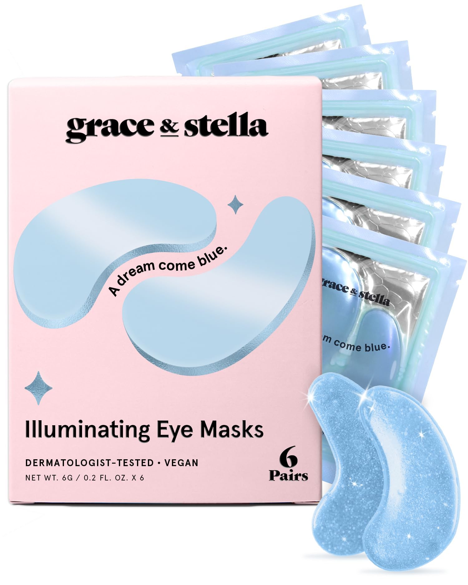 grace & stella Award Winning Under Eye Mask Reduce Dark Circles, Puffy Eyes, Undereye Bags, Wrinkles, Gel Under Eye Patches, Small Gifts for Women, Gifts Under 10 Dollars, Vegan (6 Pairs, Blue)