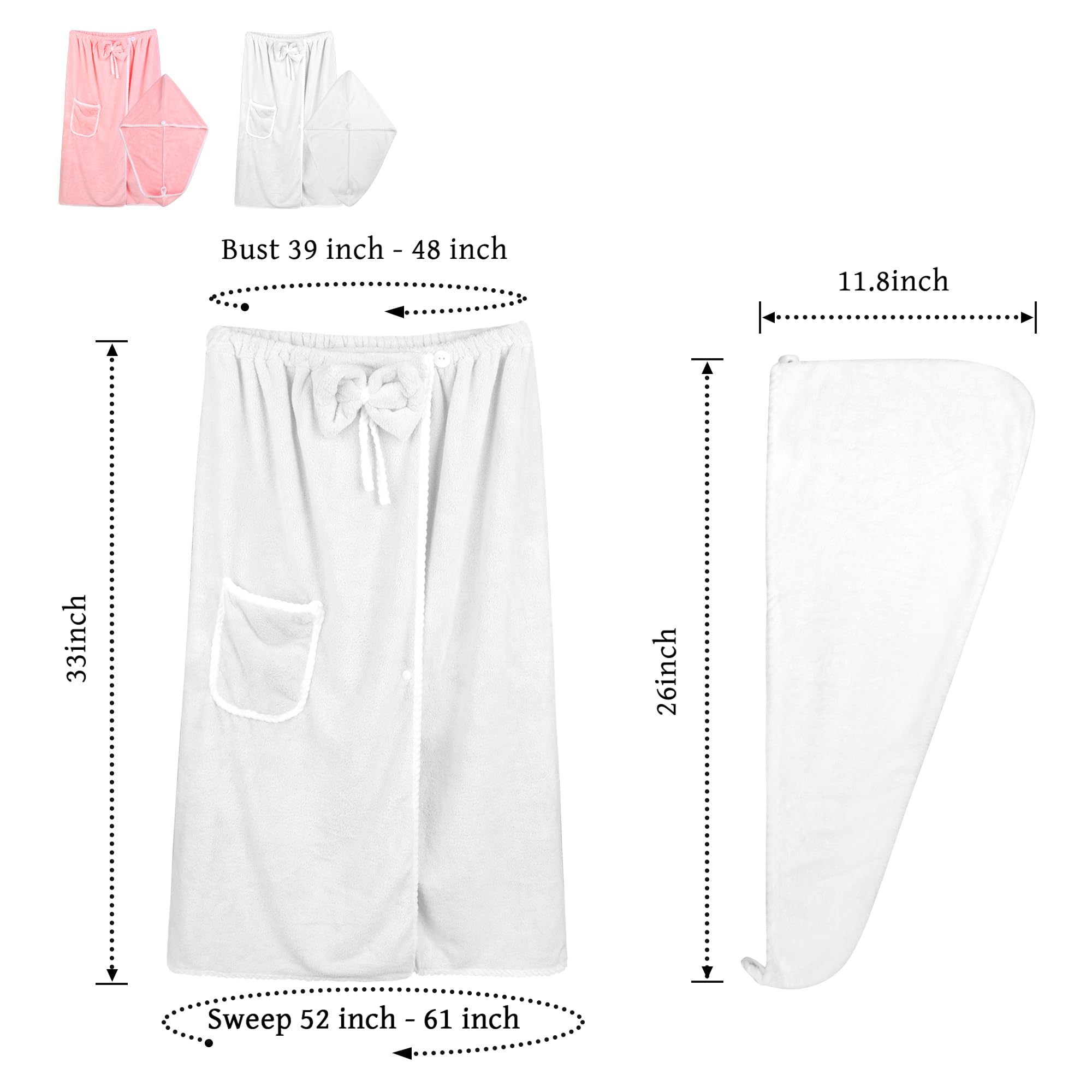 Towel Wrap Women Shower Robe Adjustable Closure Bathrobe with Hair Drying Towel & Spa Wraps