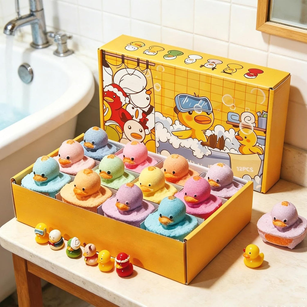 12pcs Bathbombs for Kids, Bathbombs Gift Set, Handmade Fizzy Bubble Bathbomb with Duck Toys Inside, Natural Bubble Baths Balls to Moisturize Dry Skin, Birthday Christmas Easter Gift for Girls Boys