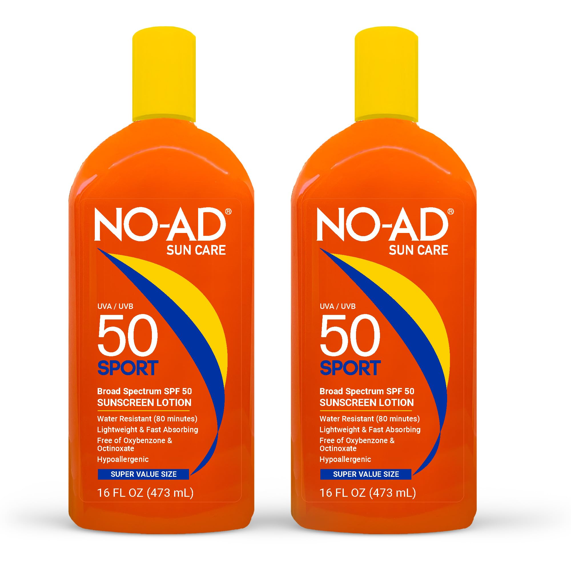 NO-AD SPF 50 SPORT Sunscreen Lotion | Hypoallergenic | Broad Spectrum UVA/UVB Protection | Water Resistant | Octinoxate & Oxybenzone Free with moisturizing Vitamin E and Aloe 16oz
