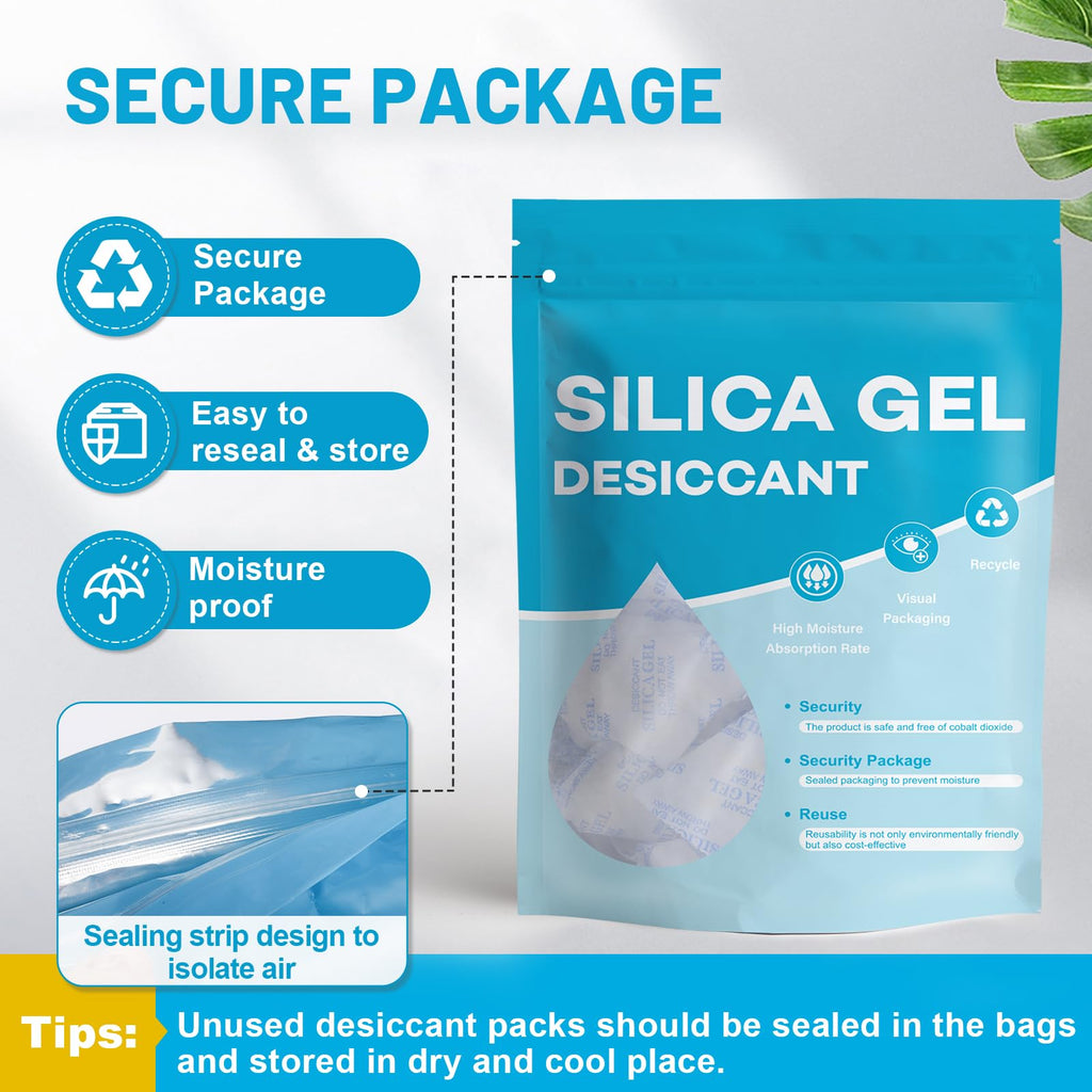 VOISEN 20 Gram 100 Pcs Color-Indicating Silica Gel Packets, Premium Food Grade Desiccant, Transparent Desiccant, Desiccant Packets for Storage, Premium Desiccant Packs for Food, Electronics, Closet