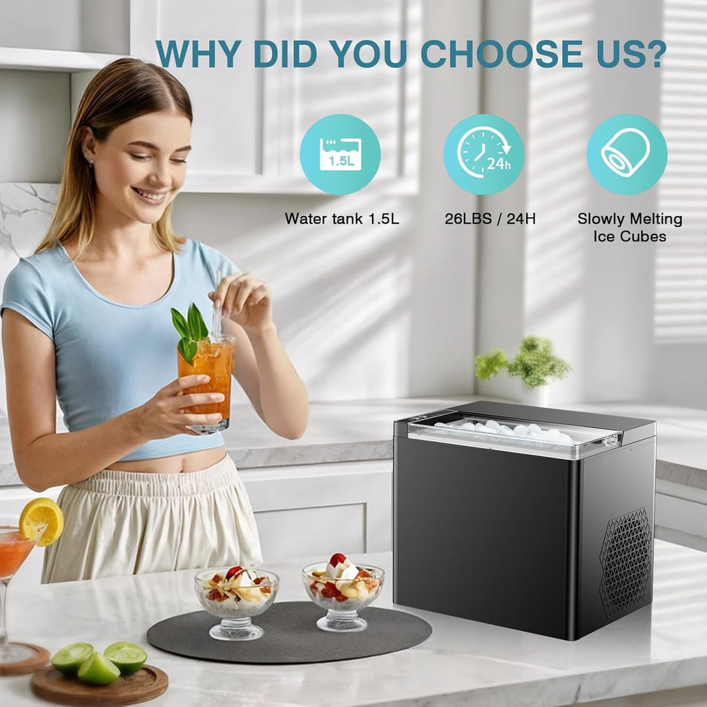 Countertop Ice Makers Machine, Portable Ice Machine Producing 9 Ice Cubes Within 6 Mins, Bullet Ice Available in Two Sizes(S/L), Compact Mini Ice Maker Appliance for Home Kitchen Camping (Soot)