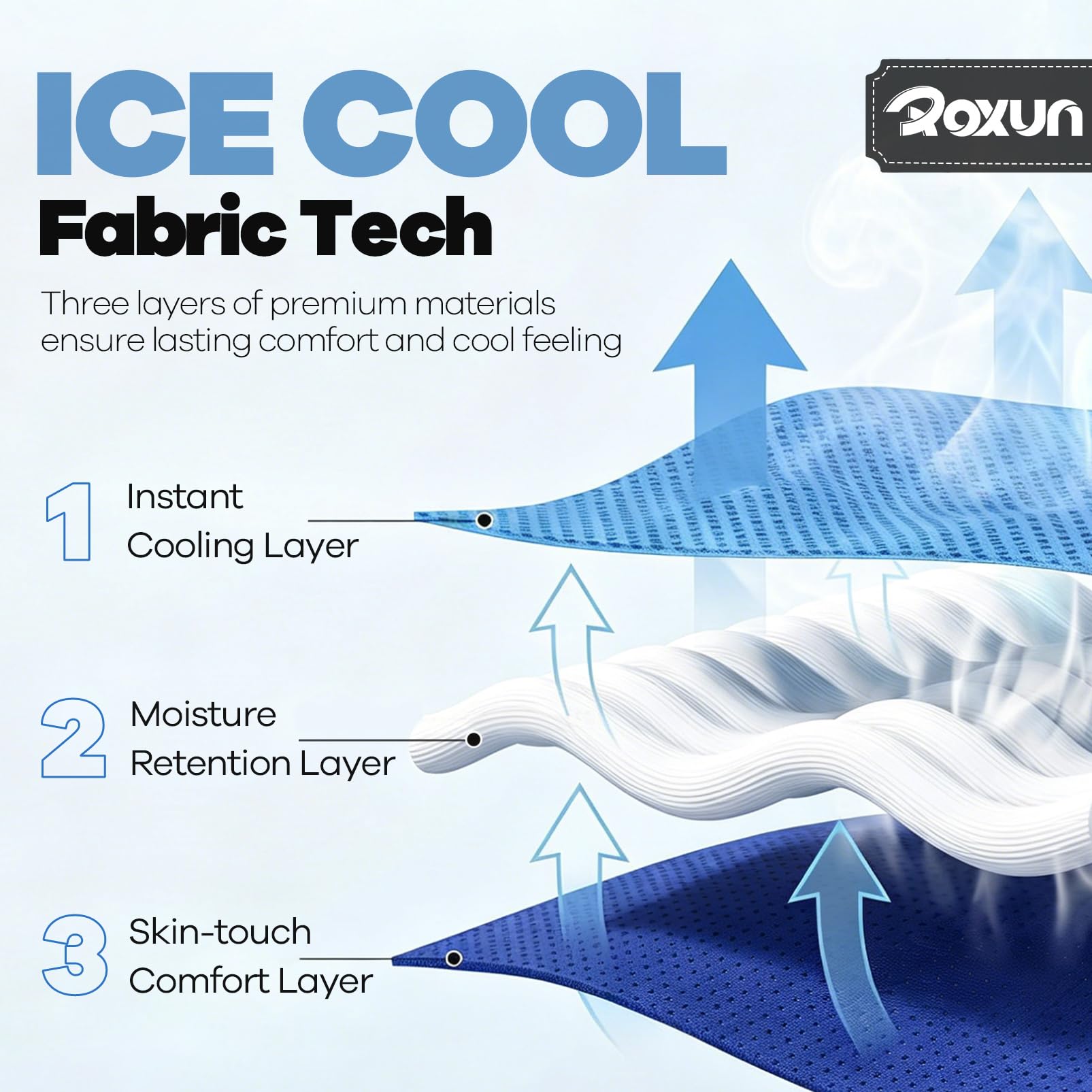 ROXUN Cooling Towels, 4 Pack (40''x12'') Chilly Ice Rags for Neck and Face | Gray+Blue+Green+Black, Soft Breathable, Sports and Outdoor Workouts, Comes with Storage Bags & Carabiners