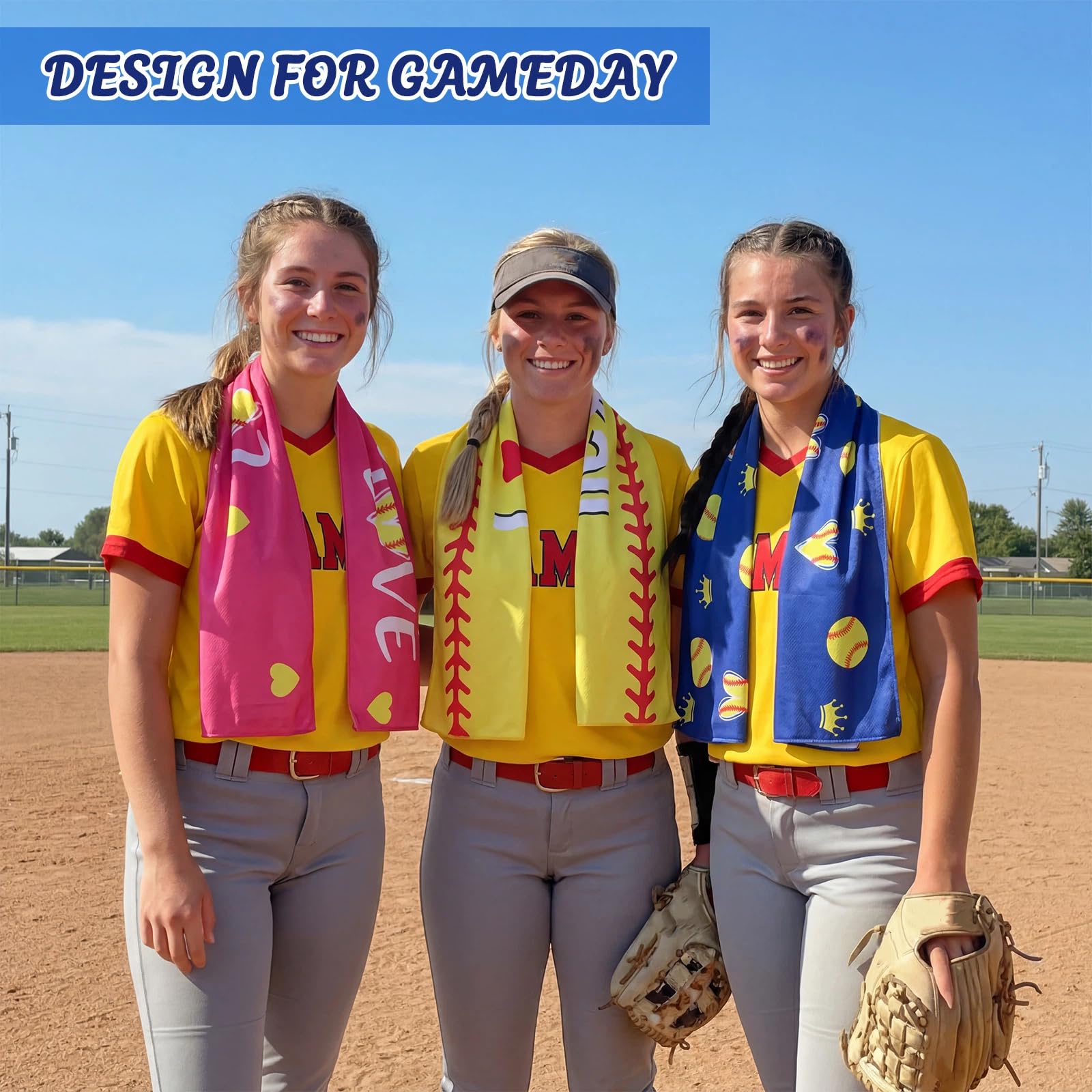 Tegeme 12 Counts Baseball Ice Cream Cooling Towels 40"x12" Sports Breathable Chilly Ice Fast Drying Towel Cool Training Sweat Rag for Coach Sport Party Favors Team Gift