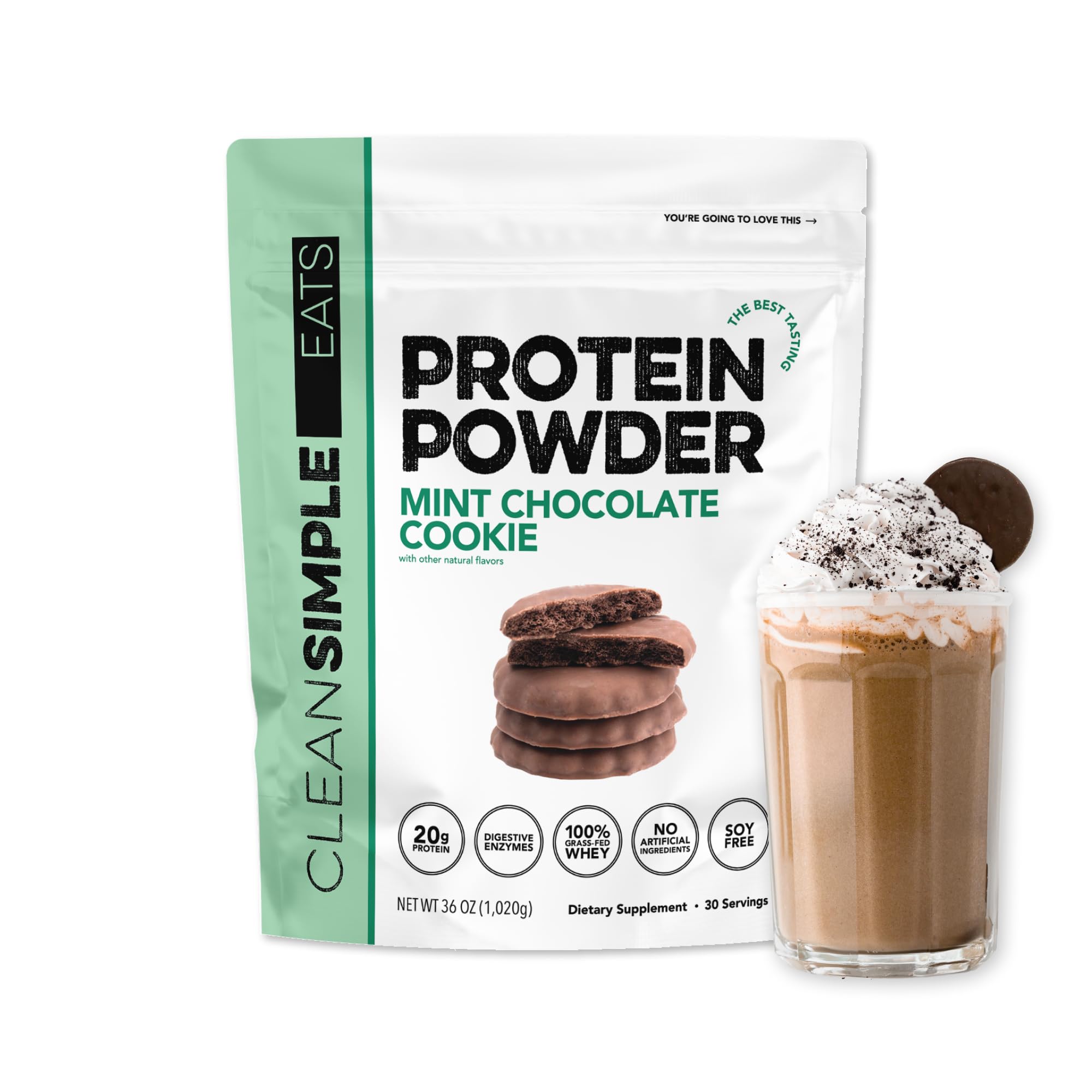 Clean Simple Eats Whey Isolate Protein Powder, Variety Pack, Naturally Sweetened, Zero Added Sugar, 20g 100% GrassFed Protein Powder with Digestive Enzymes, GlutenFree, Non GMO, 10 Single Serve Pack