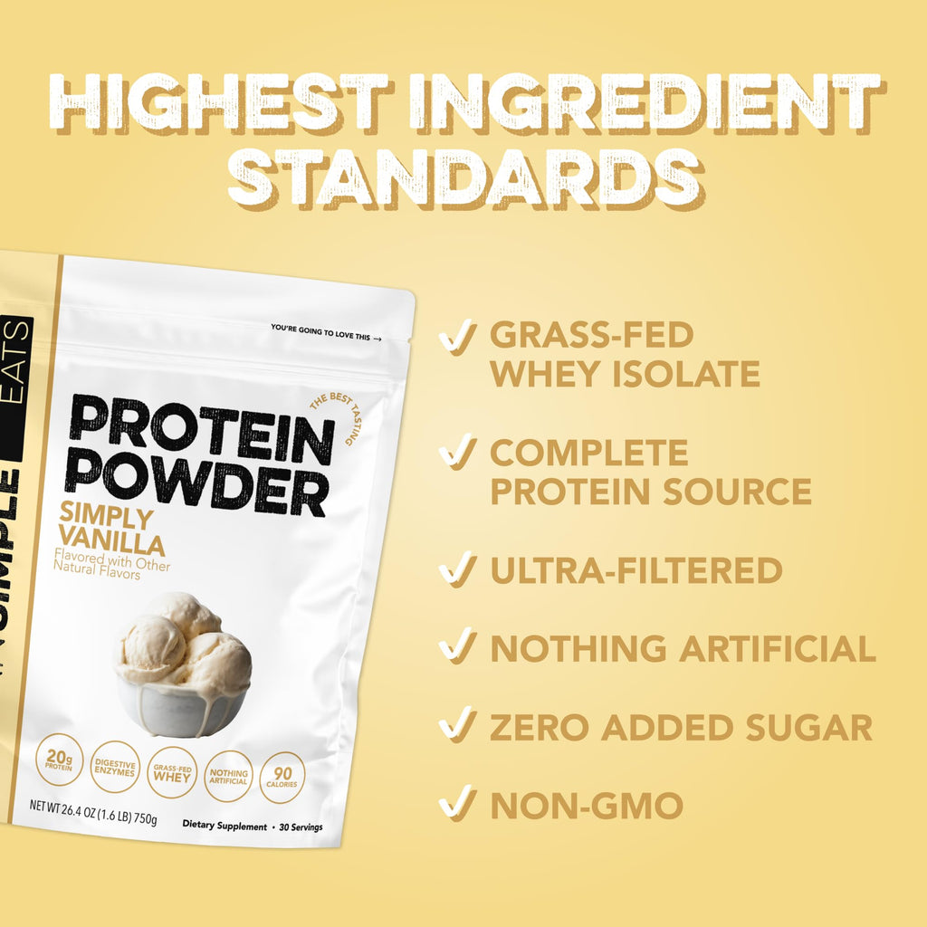 Clean Simple Eats Whey Isolate Protein Powder, Variety Pack, Naturally Sweetened, Zero Added Sugar, 20g 100% GrassFed Protein Powder with Digestive Enzymes, GlutenFree, Non GMO, 10 Single Serve Pack