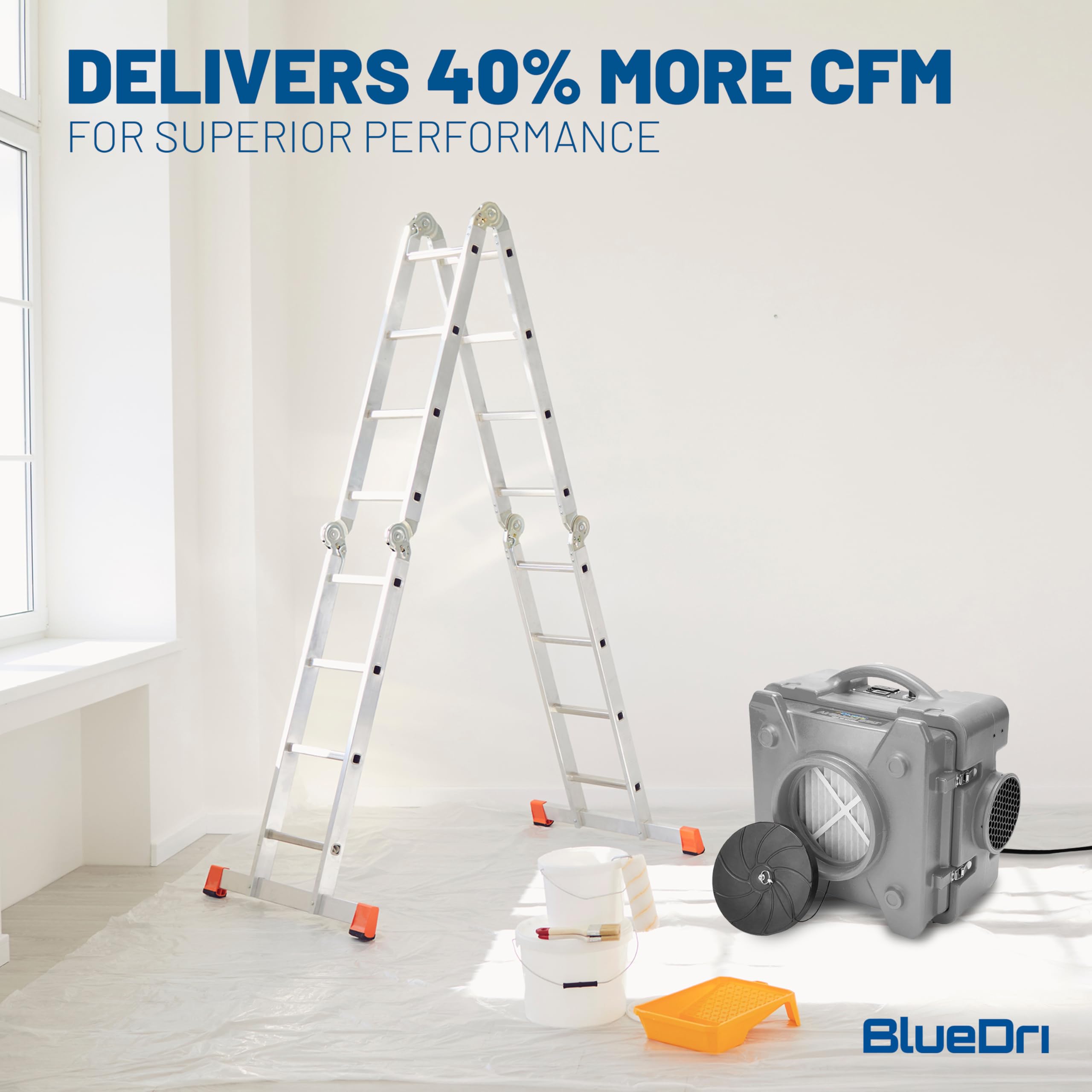 BlueDri Air Shield 550 HEPA Air Scrubber, Water Damage Restoration Equipment Air Purifier, Covers 1400 Sq. Ft, Daisy Chain Capable, For Commercial Use, Blue, BD-AS-550