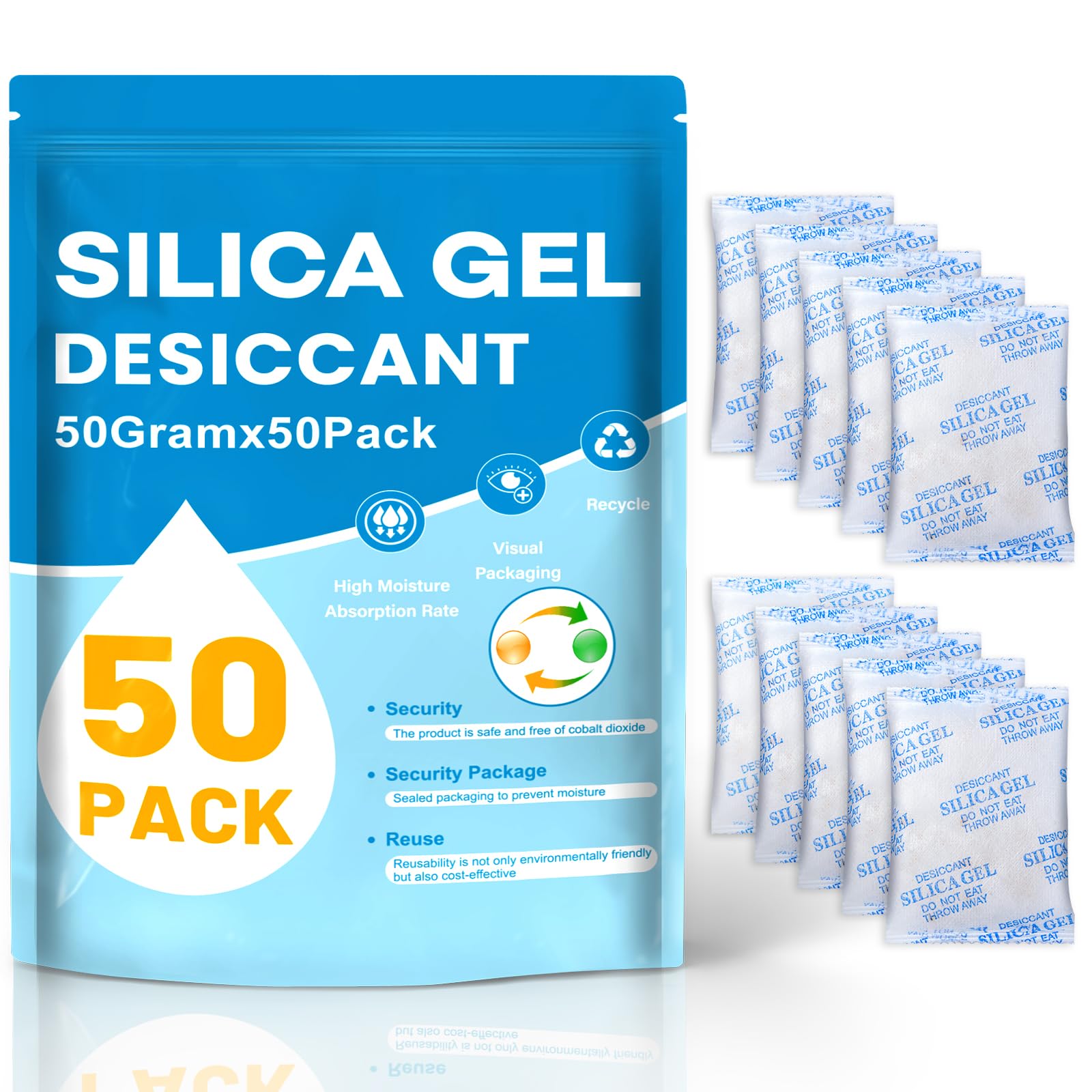 VOISEN 20 Gram 100 Pcs Color-Indicating Silica Gel Packets, Premium Food Grade Desiccant, Transparent Desiccant, Desiccant Packets for Storage, Premium Desiccant Packs for Food, Electronics, Closet