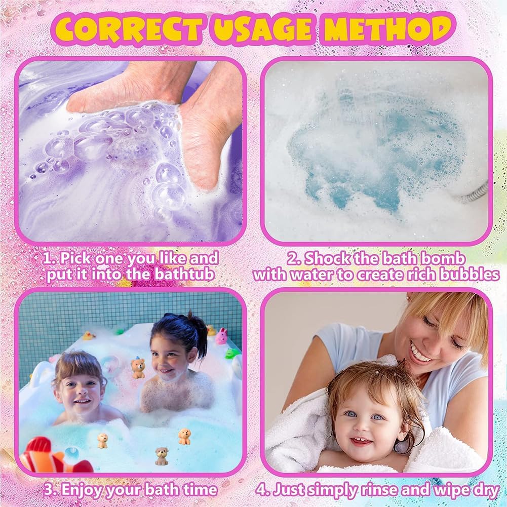 Kids Bath Bombs with Surprise Inside, 20 Pack Bring Dog and cat Toys Gift Set, Natural Organic Bubble Bath Foam Bath