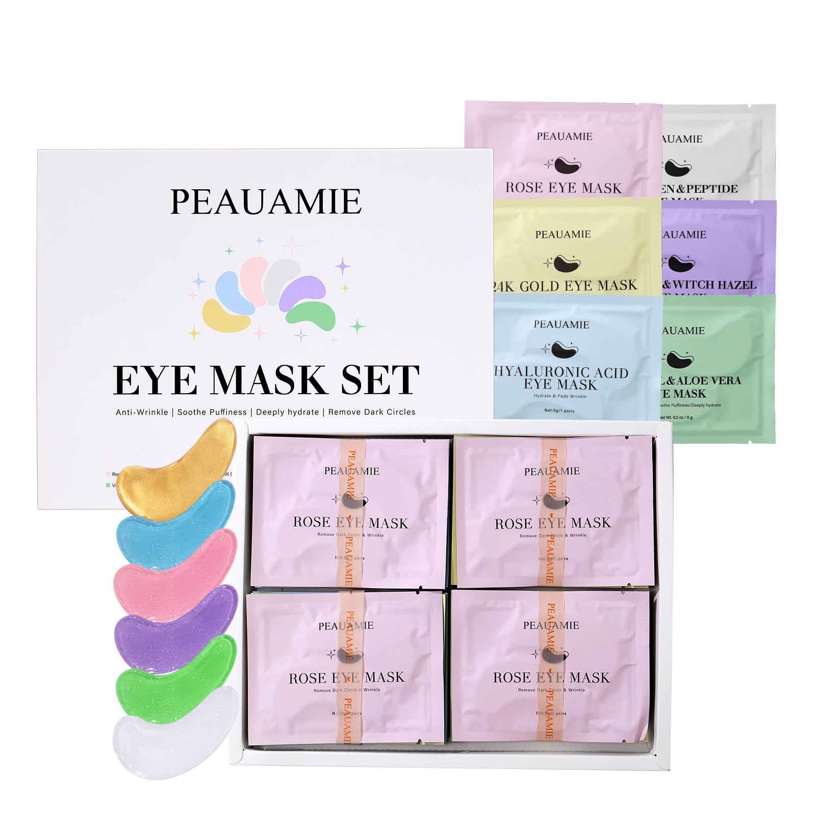 PEAUAMIE Under Eye Patches Collagen and Peptide Eye Mask for Dark Circles and Puffiness,Face Mask Skin Care Products 30 Pairs
