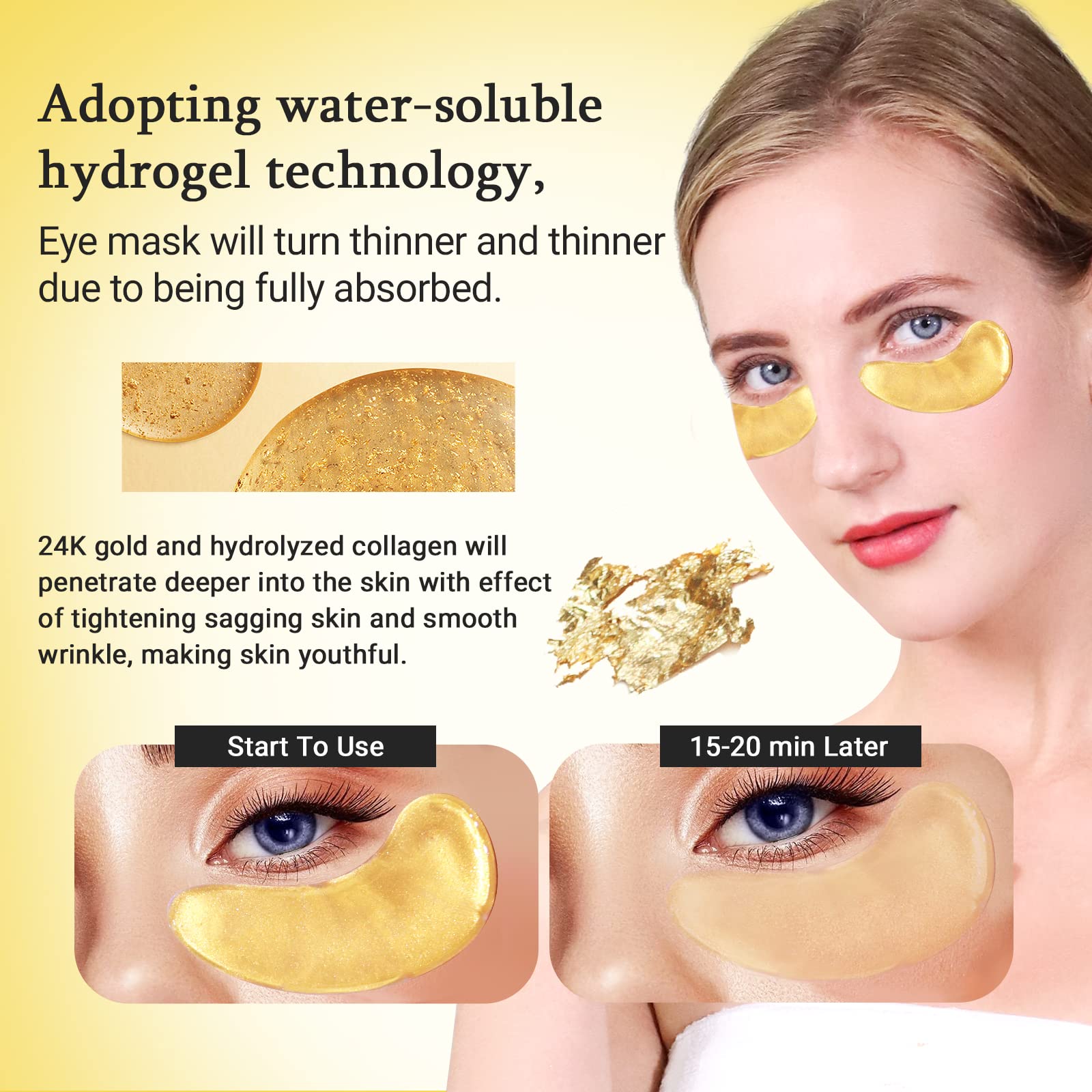 PEAUAMIE Under Eye Patches Collagen and Peptide Eye Mask for Dark Circles and Puffiness,Face Mask Skin Care Products 30 Pairs