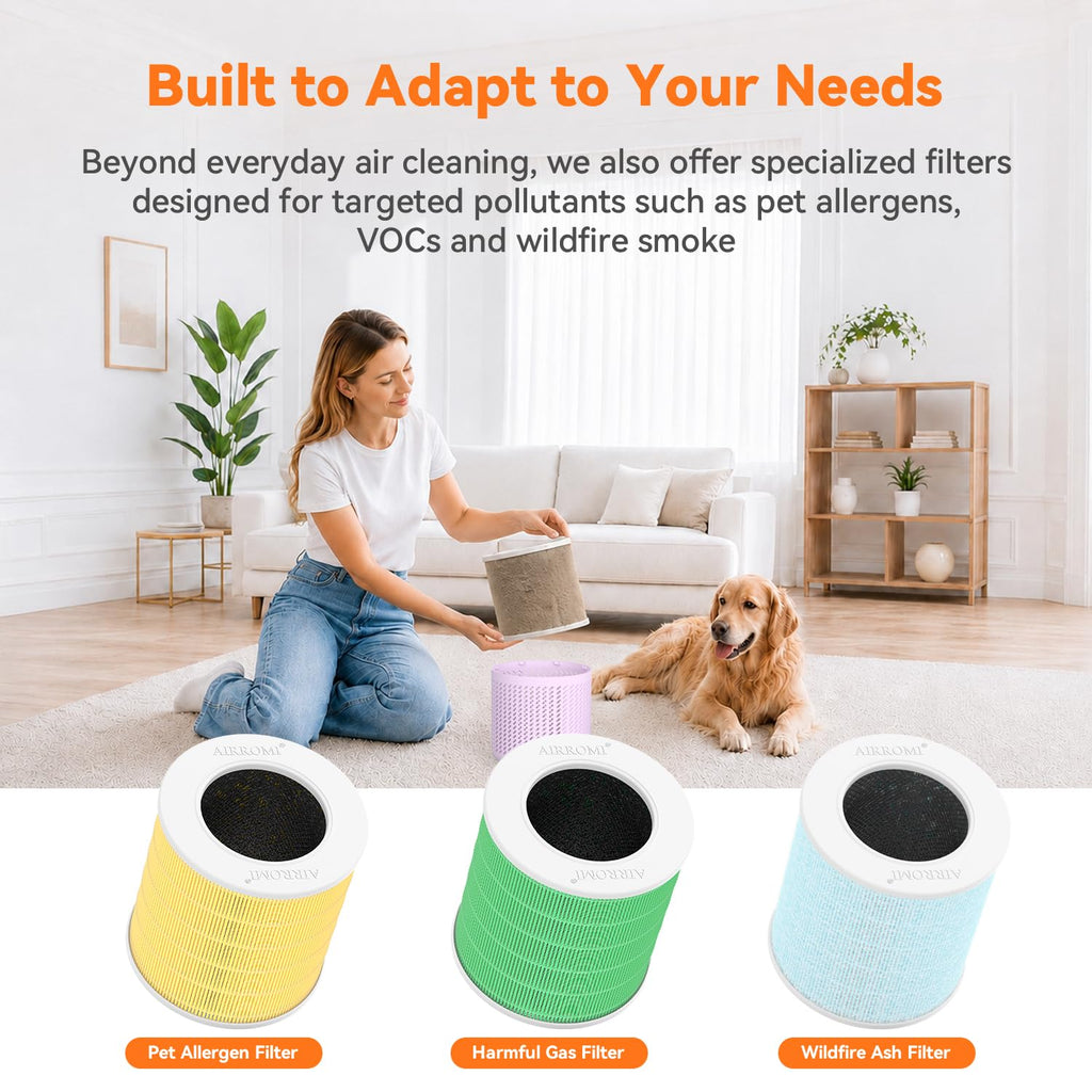 AIRROMI HEPA Air Purifier for Bedroom&Home,Pet Air Purifier for Home Pets,Removes Pet Odor,Cat Litter Smell,Dust,Smoke&Allergies,Quiet Room Air Purifier with Scents,360°Air Cleaner,A2005 Black