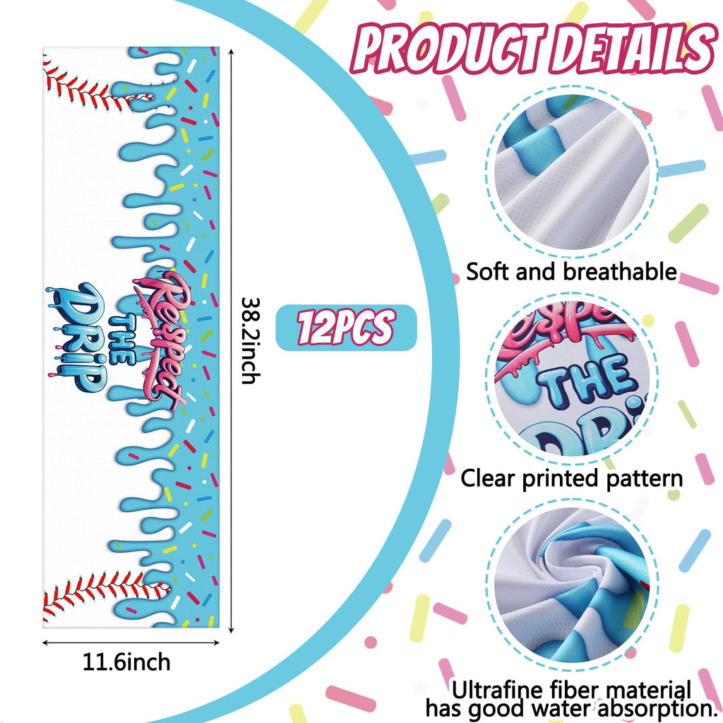 Tegeme 12 Counts Baseball Ice Cream Cooling Towels 40"x12" Sports Breathable Chilly Ice Fast Drying Towel Cool Training Sweat Rag for Coach Sport Party Favors Team Gift