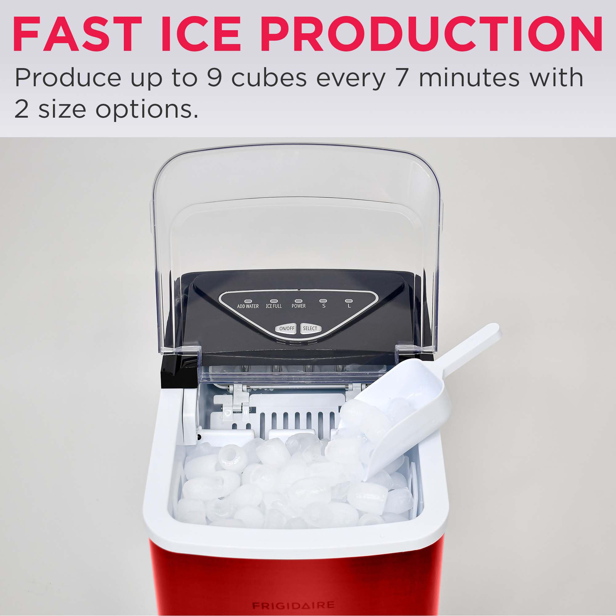 Frigidaire EFIC123-SSBLACK Compact Countertop Ice Maker, 26lbs of Ice per Day, Black Stainless