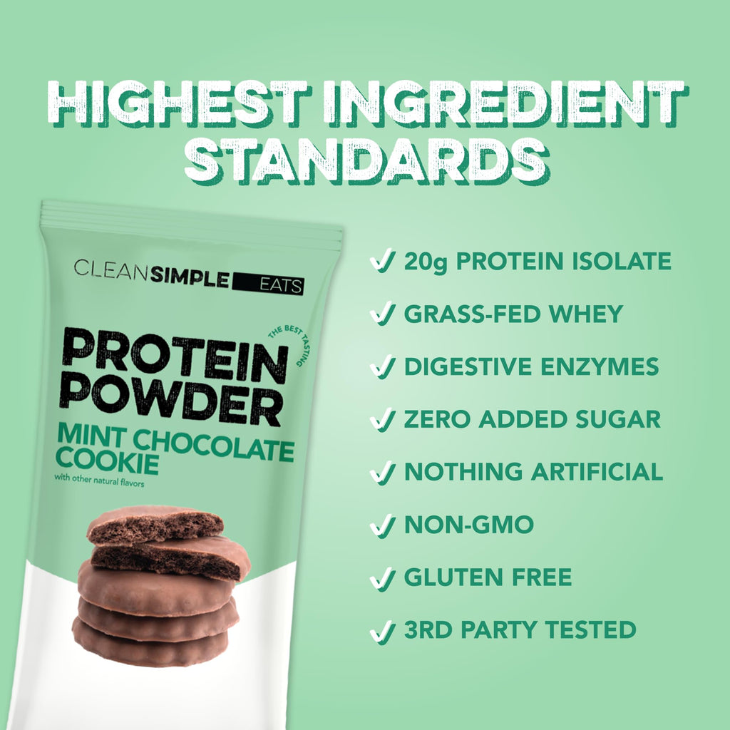 Clean Simple Eats Whey Isolate Protein Powder, Variety Pack, Naturally Sweetened, Zero Added Sugar, 20g 100% GrassFed Protein Powder with Digestive Enzymes, GlutenFree, Non GMO, 10 Single Serve Pack