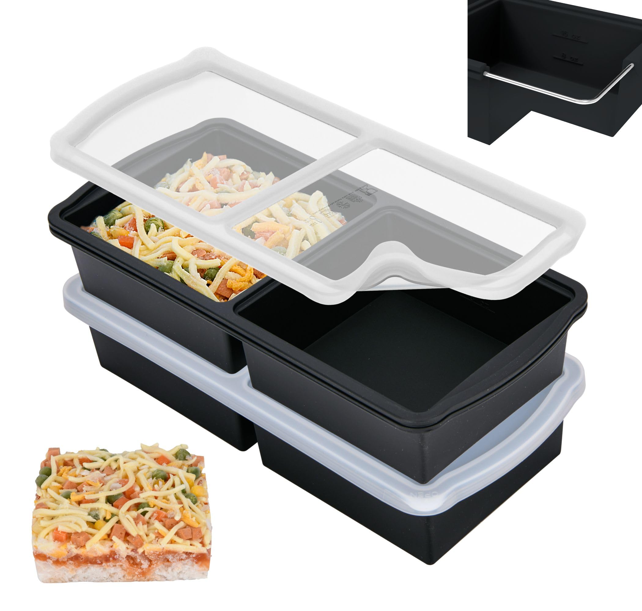 ZIP STANDING Silicone Freezer Trays with Lid,1-cup Soup Freezer Container large Ice Cube Molds with Reinforced Steel Ring Top for freezing Soup Sauce Broth Leftovers oven Dishwasher -Safe(2-Pack)