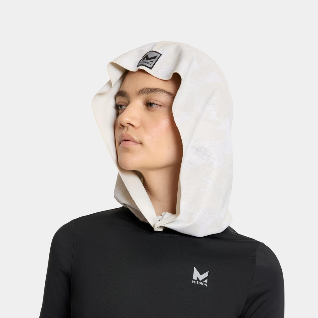 MISSION Max Plus Cooling Hoodie Towel- Hood Towel, Cools Instantly When Wet, UPF 50 Sun Protection, Contours Your Head to Stay in Place, Great for Sports, Fitness, Gym (White Camo)