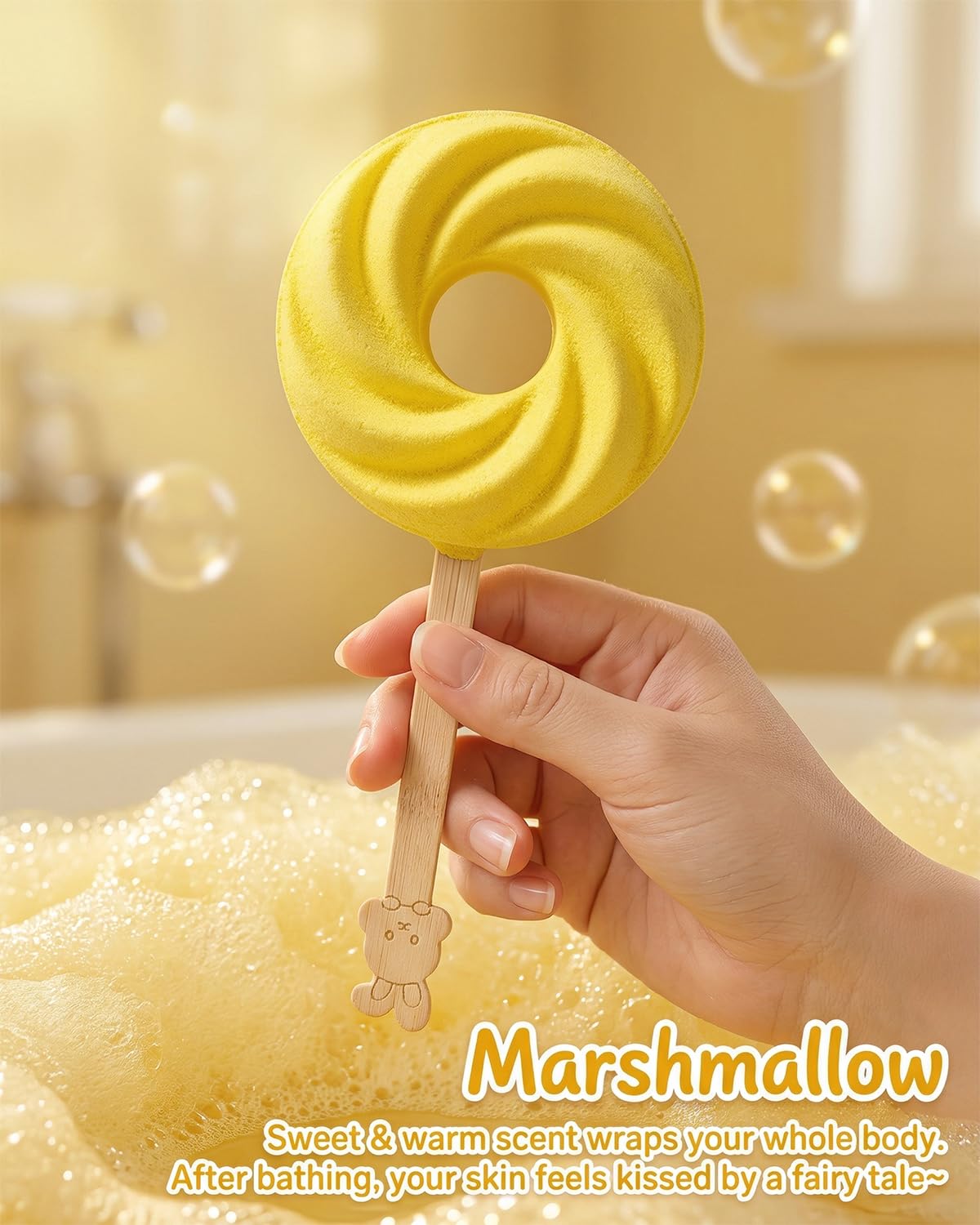 Cute Lollipop Bath Bomb – Colorful Bubble Bath Ball for Fun Baths Time Bubbly Splash Surprise Buddies Foaming Magic Baths Bombs Lollipop Toys Balls Surprise Foam Blow Bubbles Gift Bathroom (2pcs)