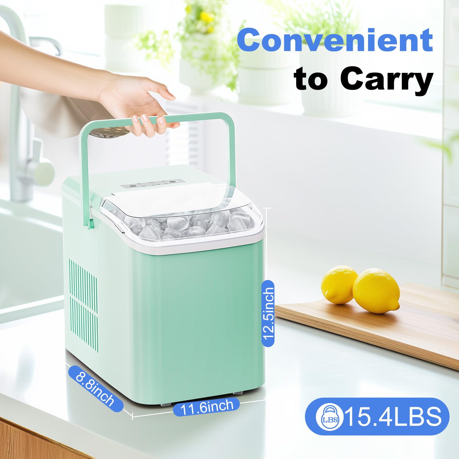 NEWBULIG Ice Makers Countertop with Handle, Portable Ice Machine, 9 Bullet Ice Cubes in 6 Mins, 26lbs in 24Hrs, Auto-Cleaning, with Basket and Scoop, for Home, Kitchen, RV, Camping,Black