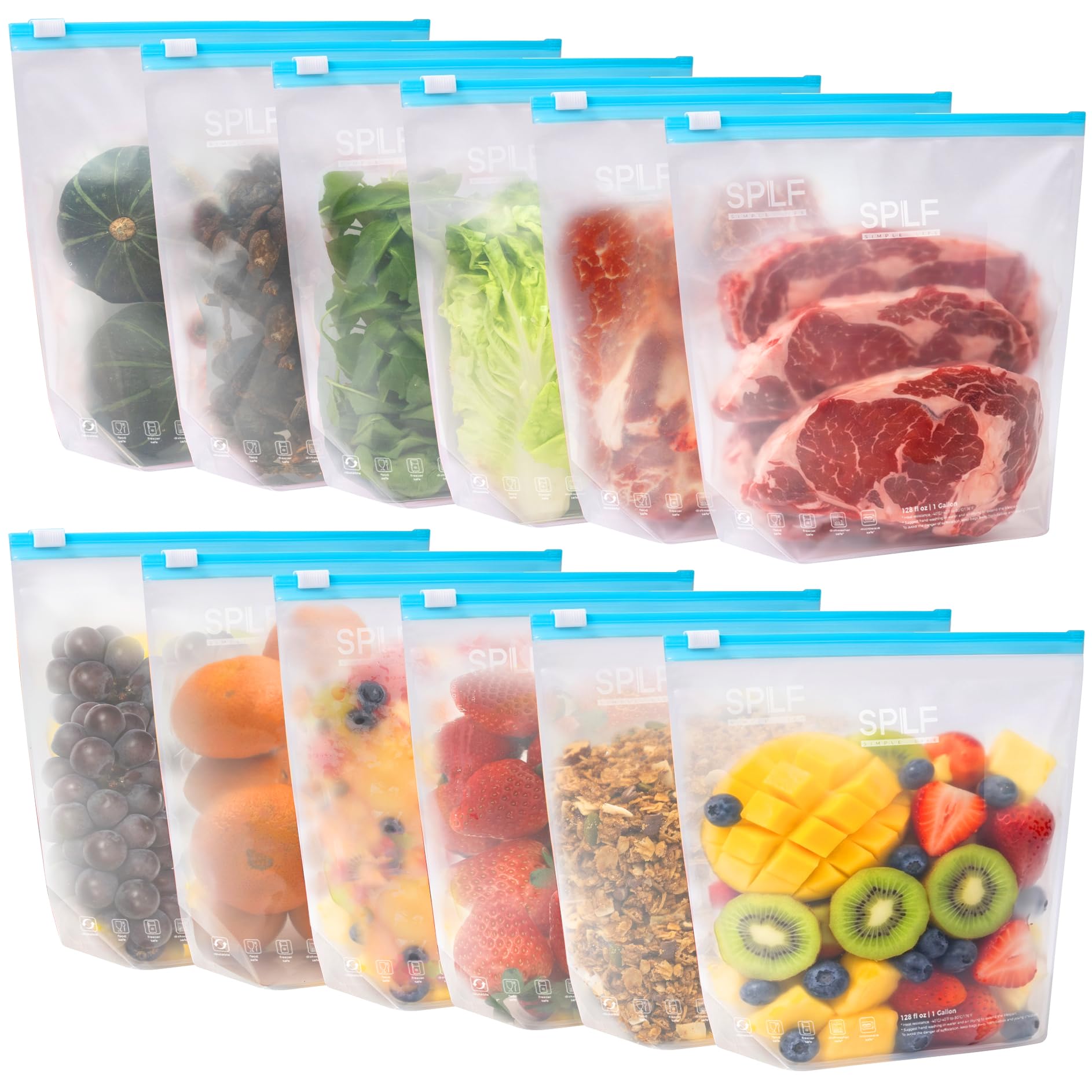 SPLF 20 Pack Reusable Slider Quart Freezer Bags Dishwasher Microwave Safe, BPA Free Leakproof Quart Slider Food Storage Bags, Containers for Fruits, Veggies, Sandwich, Snack, Travel Item