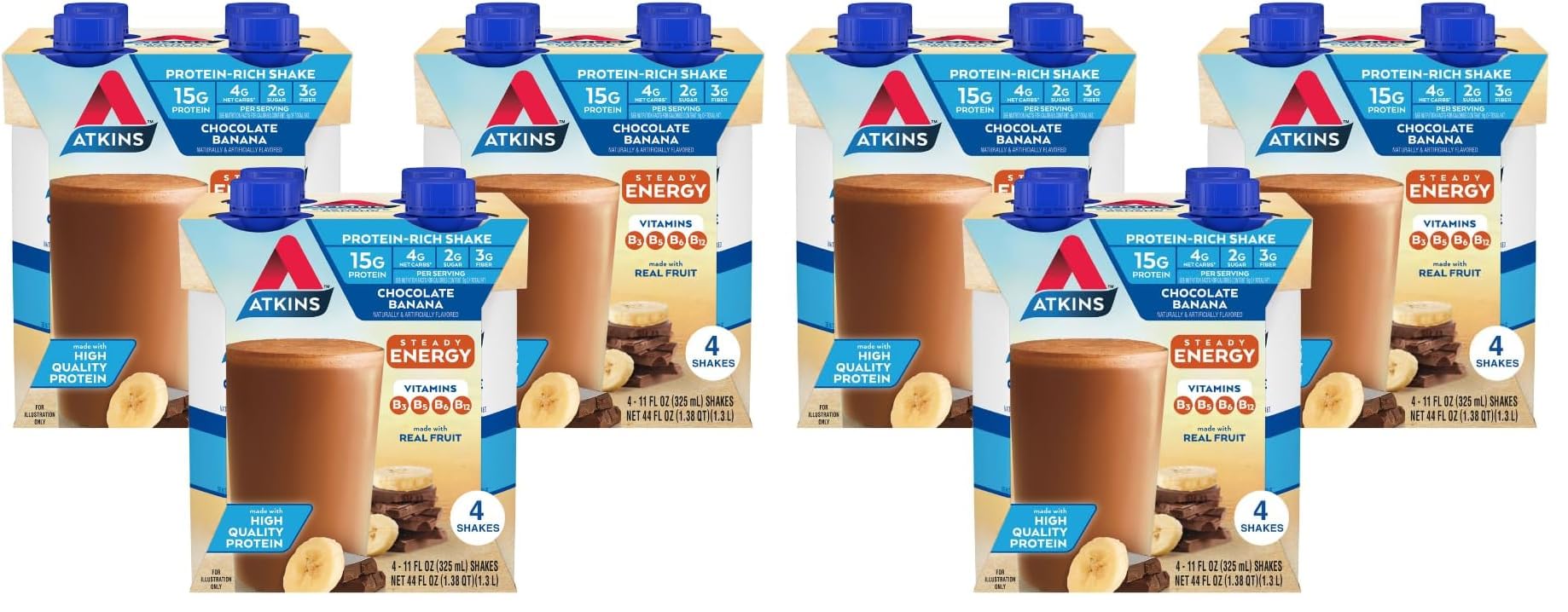 Atkins Chocolate Banana Protein-Rich Shake. With B Vitamins and Protein. Made with Real Fruit. Keto-Friendly and Gluten Free, 11 Fl Oz (Pack of 12)
