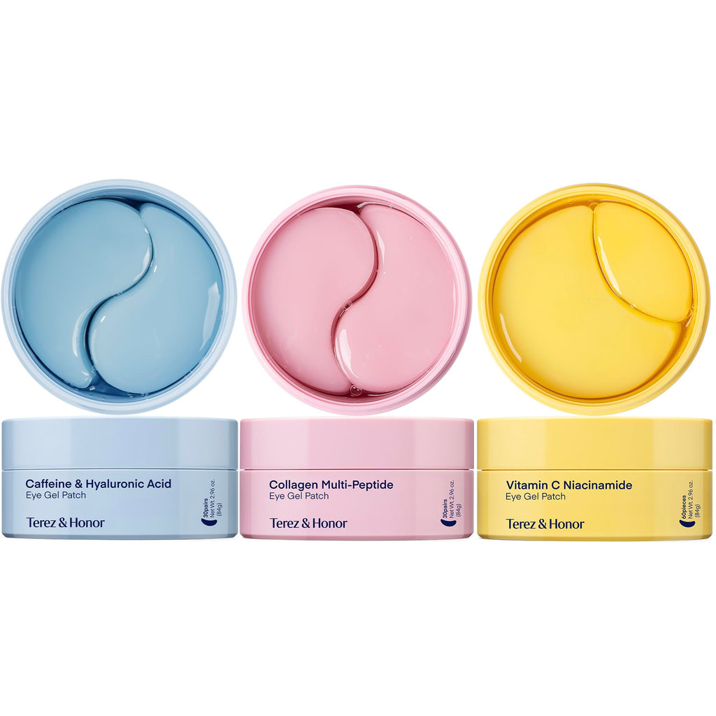 TEREZ & HONOR Peptide Collagen Under Eye Patches - 60 Korean Firming, Glowing & Hydrating Hydrogel Mask for Puffy Eyes, Dark Circles, Wrinkles, Fine Lines, Undereye Bags - Anti-Aging Eye Gel Pads