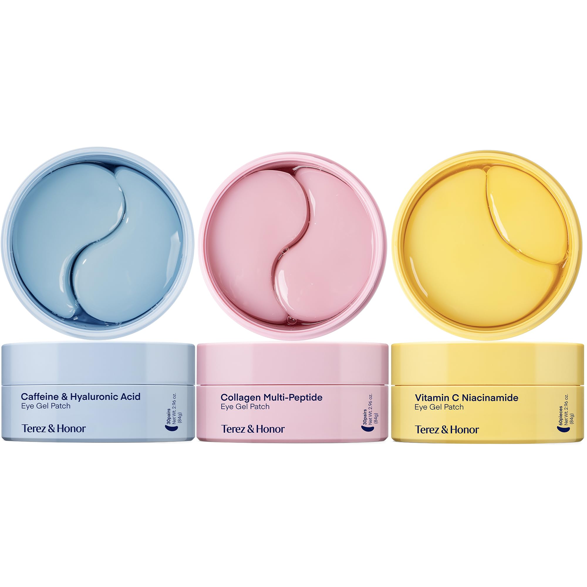 TEREZ & HONOR Peptide Collagen Under Eye Patches - 60 Korean Firming, Glowing & Hydrating Hydrogel Mask for Puffy Eyes, Dark Circles, Wrinkles, Fine Lines, Undereye Bags - Anti-Aging Eye Gel Pads
