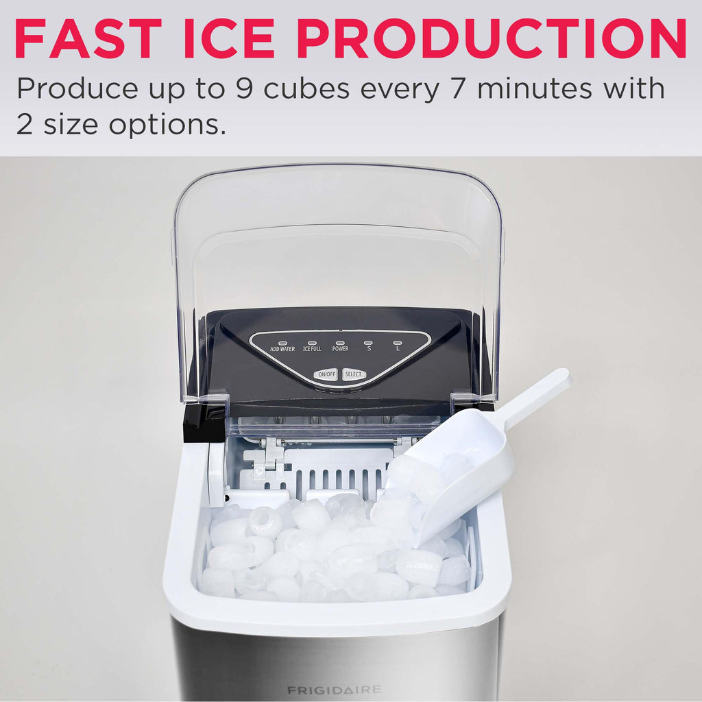 Frigidaire EFIC123-SSBLACK Compact Countertop Ice Maker, 26lbs of Ice per Day, Black Stainless
