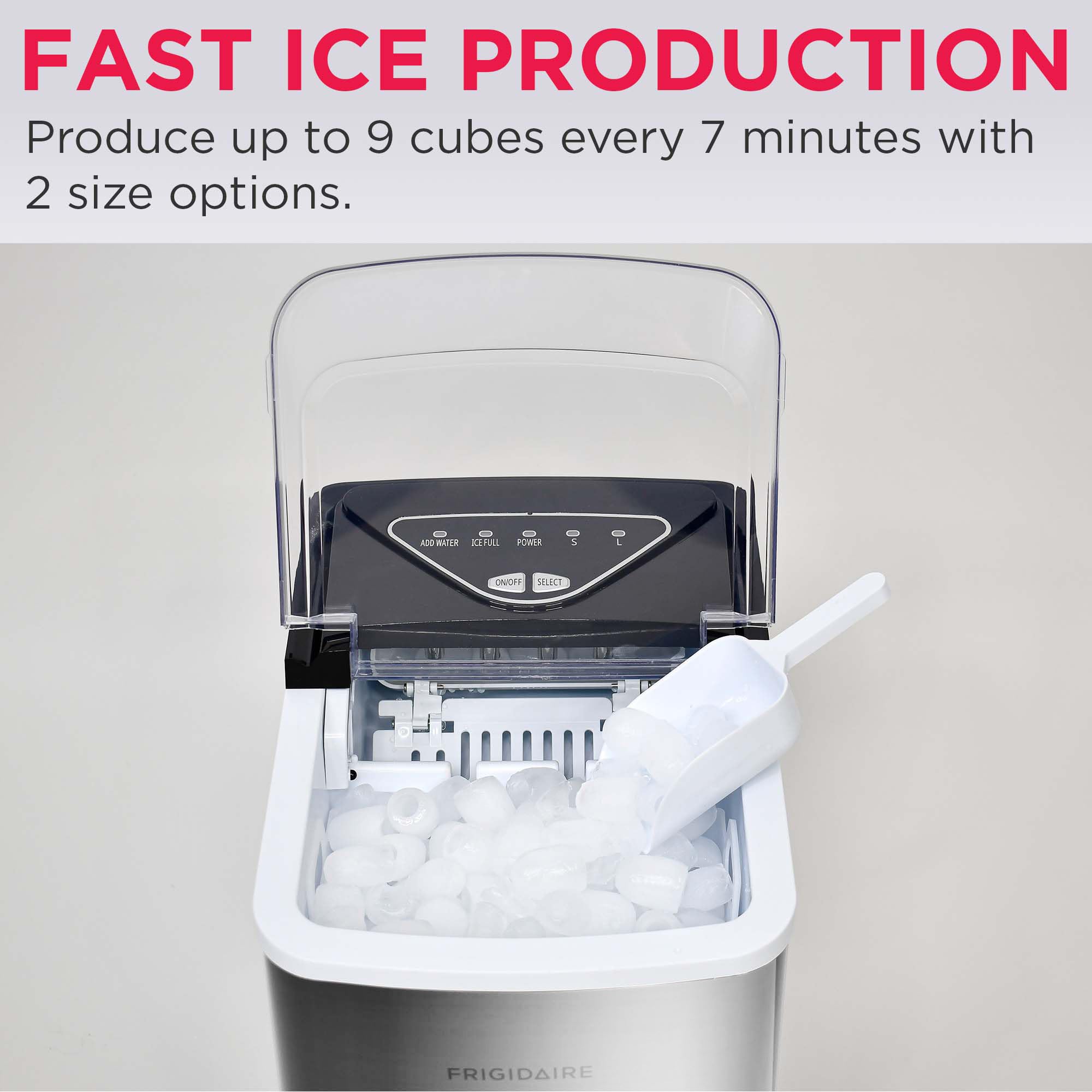 Frigidaire EFIC123-SSBLACK Compact Countertop Ice Maker, 26lbs of Ice per Day, Black Stainless