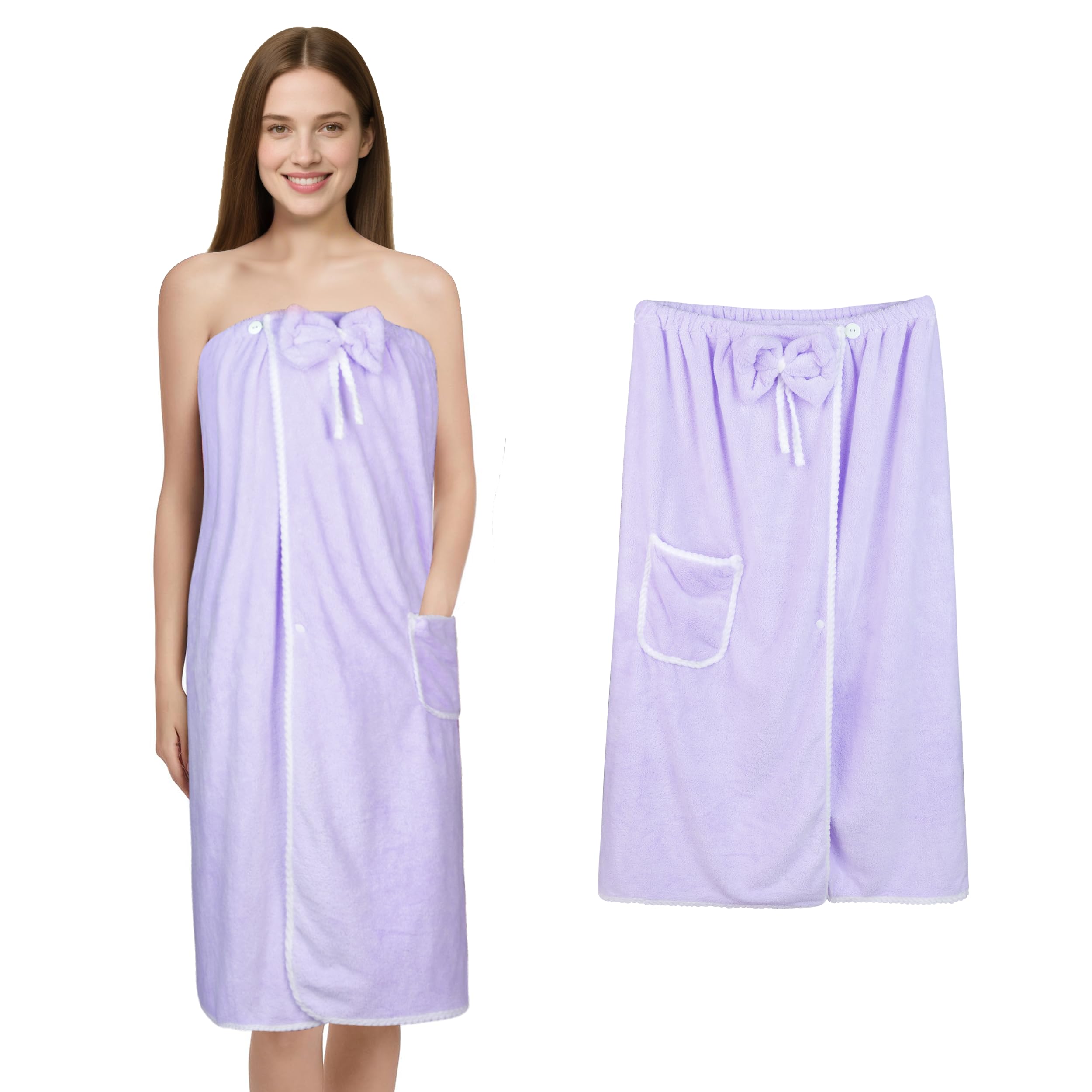 Towel Wrap Women Shower Robe Adjustable Closure Bathrobe with Hair Drying Towel & Spa Wraps