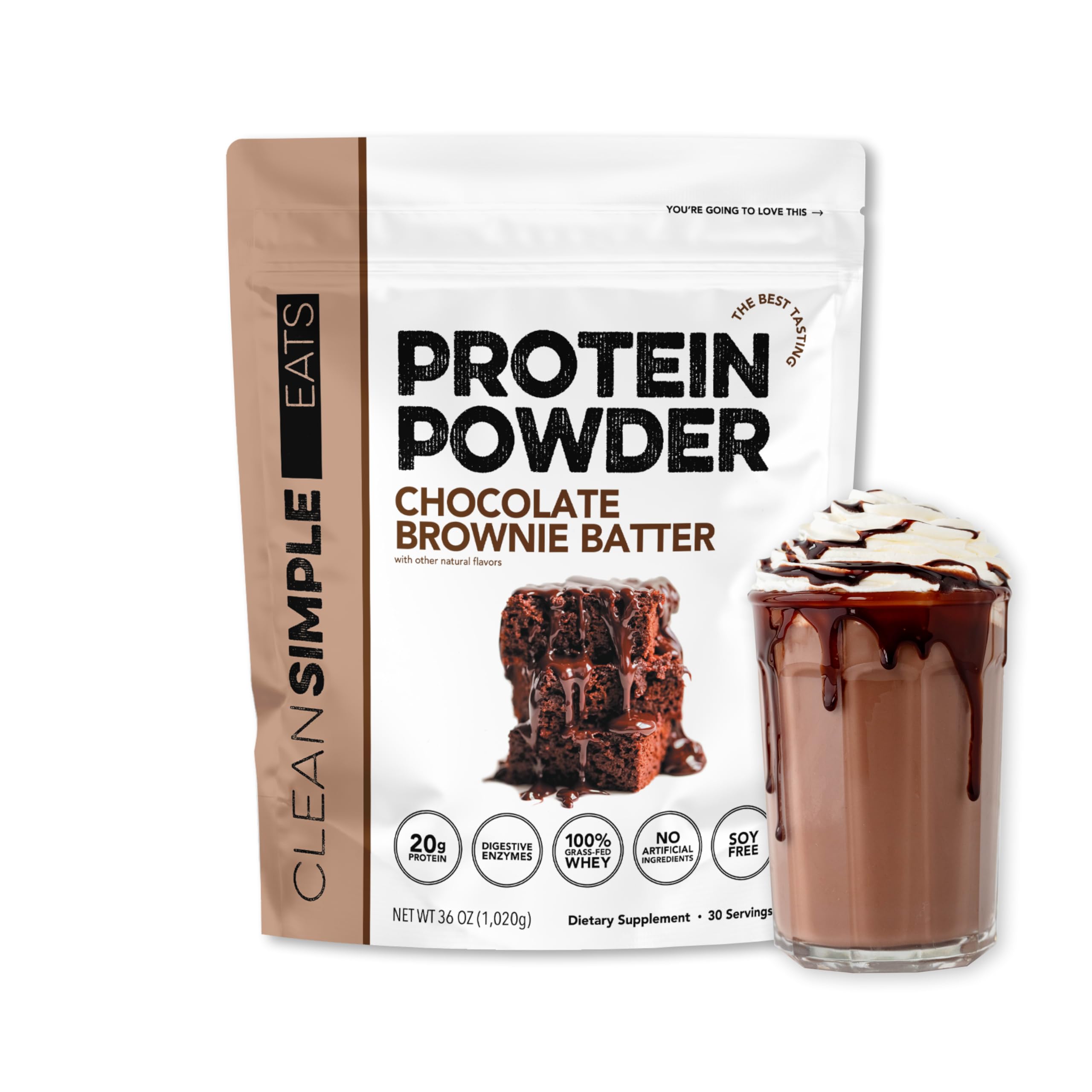 Clean Simple Eats Whey Isolate Protein Powder, Variety Pack, Naturally Sweetened, Zero Added Sugar, 20g 100% GrassFed Protein Powder with Digestive Enzymes, GlutenFree, Non GMO, 10 Single Serve Pack
