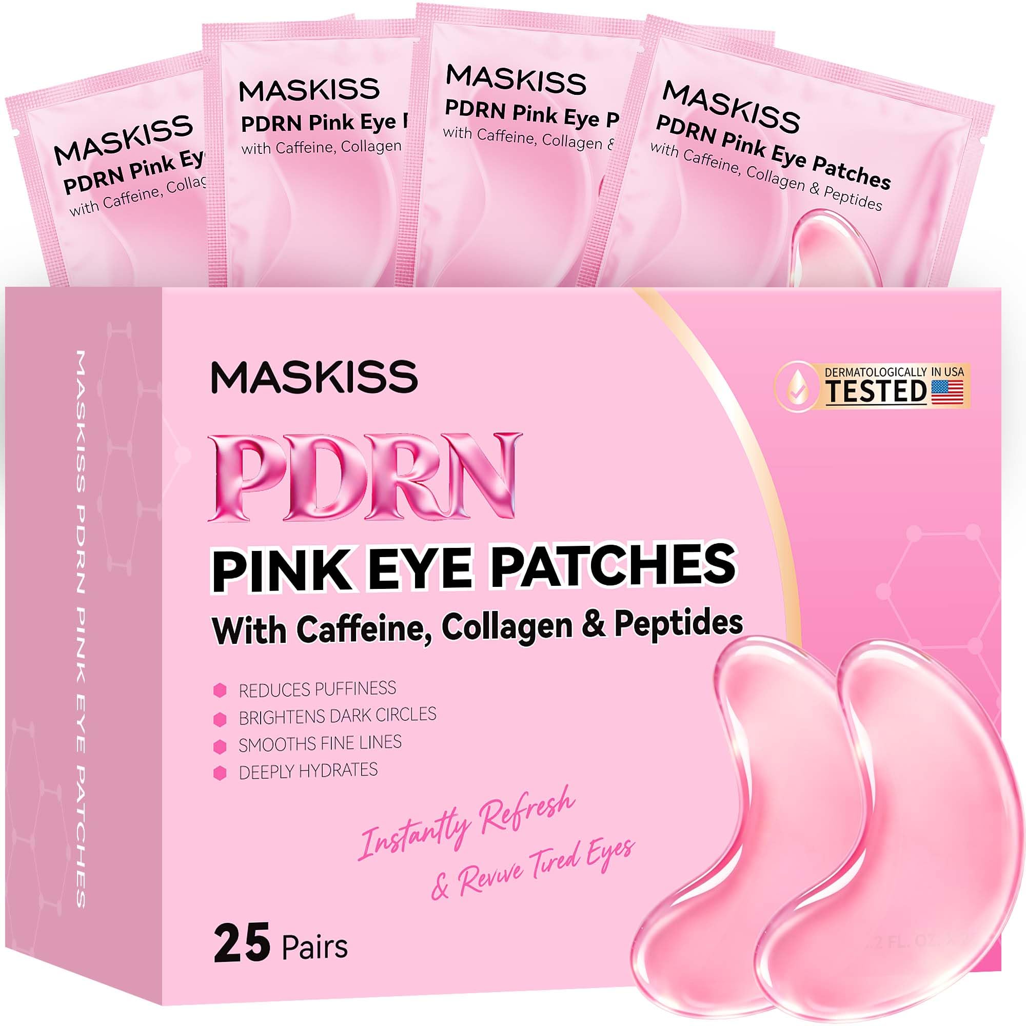 Maskiss PDRN Under Eye Patches (25 Pairs), Tri-Color Eye Gel Pads with Retinol Caffeine, Eye Masks for Dark Circles Puffy Eyes Wrinkles, Collagen Self Care Gifts for Women