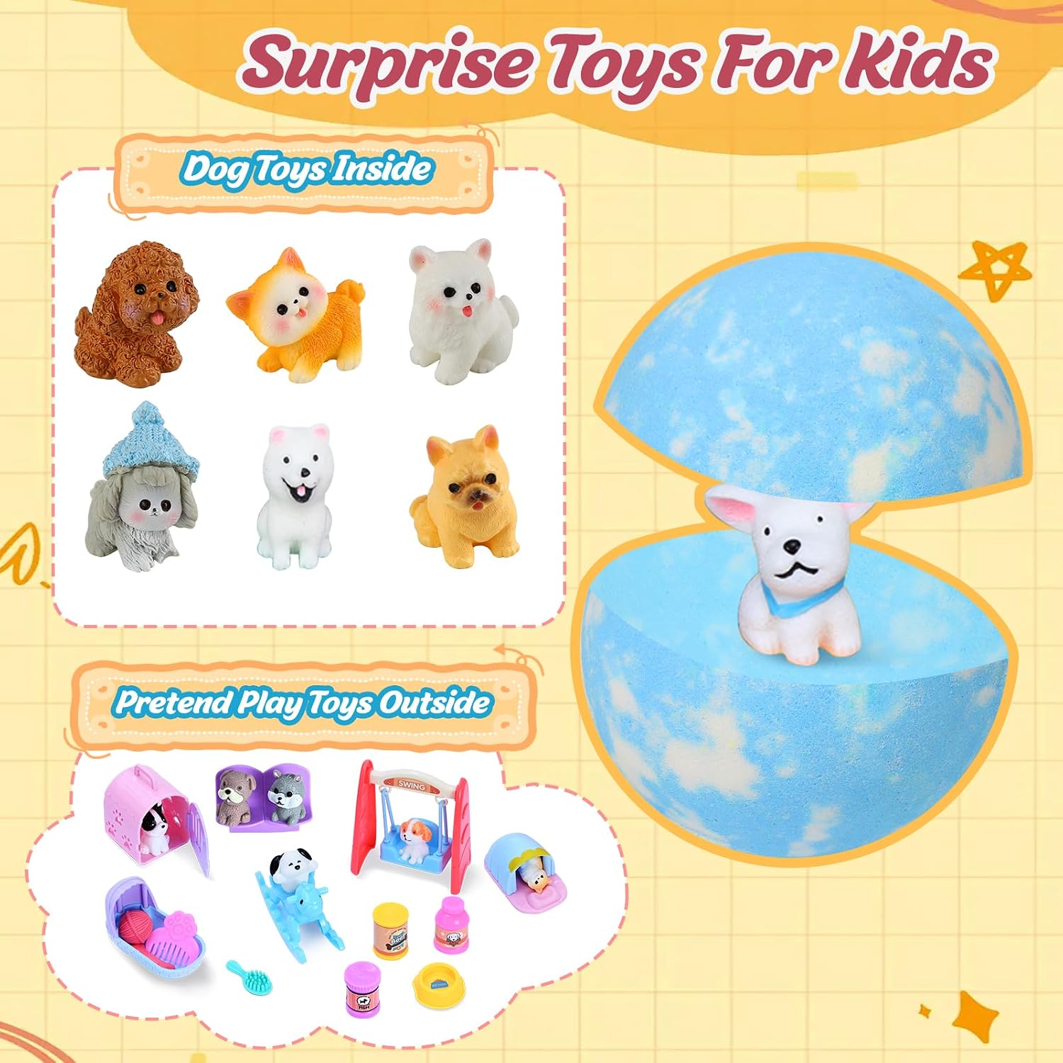 Bath Bombs for Kids with Toys Inside, 6 Pack Kids Bath Bombs with Puppy Dolls & Dog Pretend Playset Bath Toys，Surprise Birthday Gifts for Girls Boys, Bubble Bath Fizzies Ball Gift Set