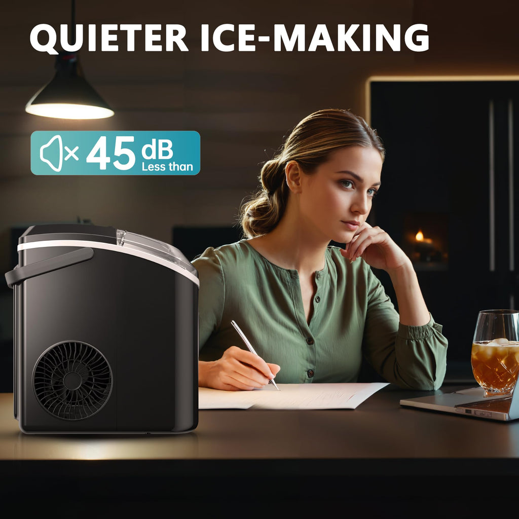 EUHOMY Nugget Ice Maker Countertop with Handle, Ready in 6 Mins, 34lbs Per Day, Removable Top Cover, Auto-Cleaning, Portable Sonic Ice Maker with Basket and Scoop, for Home/Party/RV/Camping (Black)
