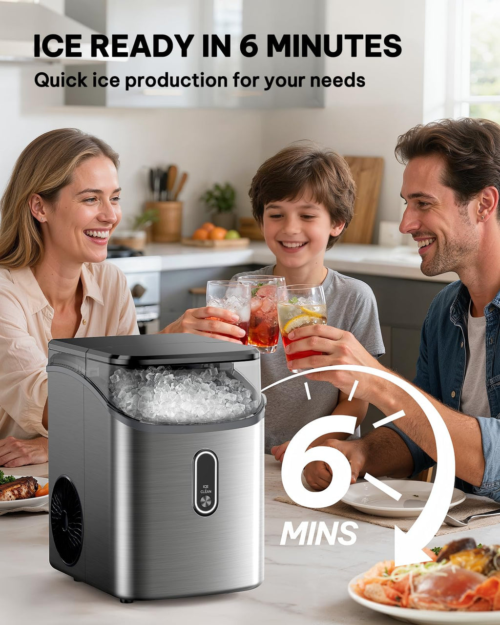 Silonn Ice Maker Countertop, Portable Ice Machine with Carry Handle, Self-Cleaning Ice Makers with Basket and Scoop, 9 Cubes in 6 Mins, 26 lbs per Day, Ideal for Home, Kitchen, Camping, RV
